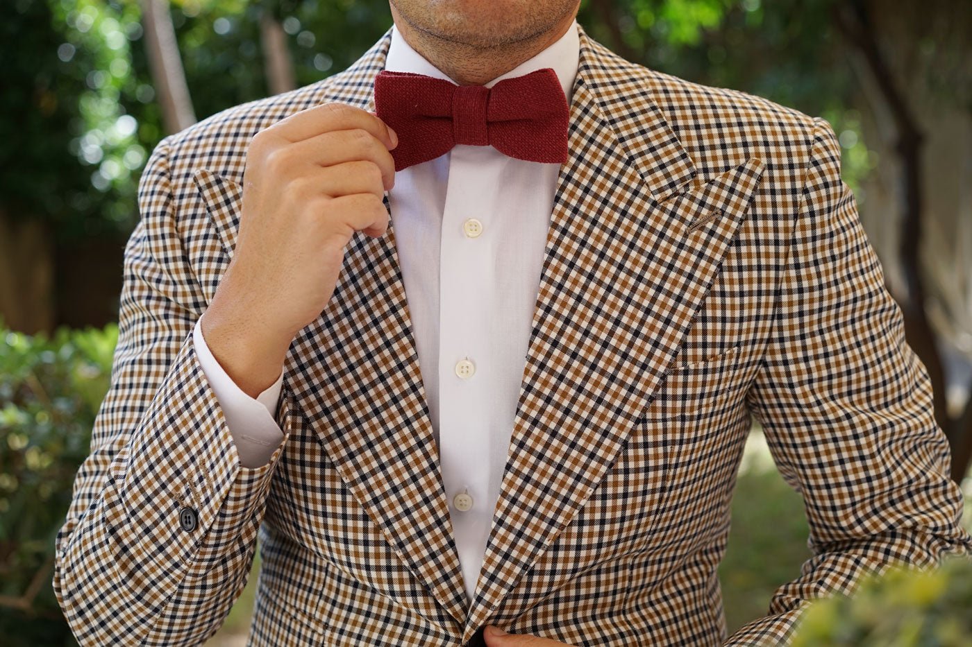 Burnt Burgundy Basket Weave Linen Bow Tie