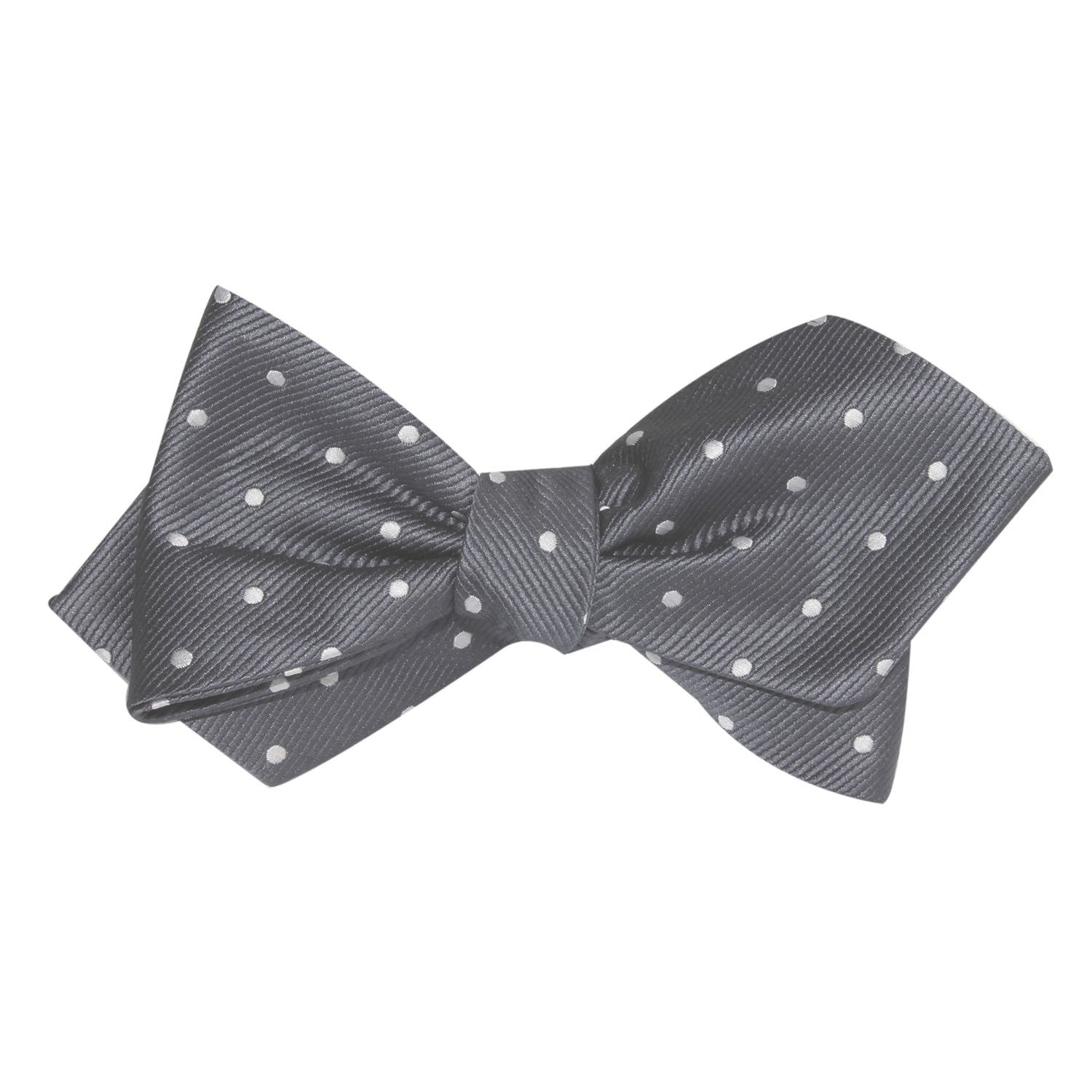 Charcoal Grey with White Polka Dots Self Tie Diamond Tip Bow Tie