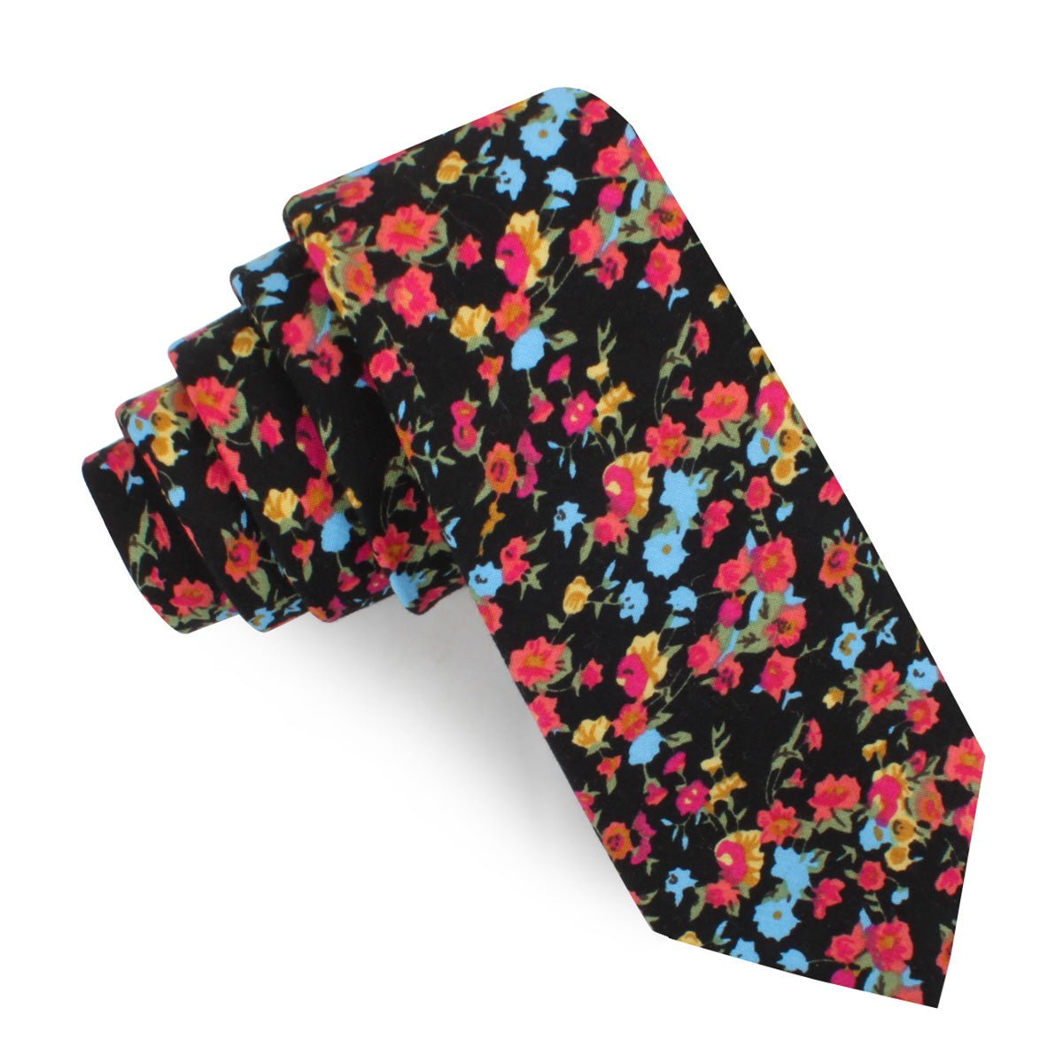 Amaryllis Black Liberty Floral Skinny Tie