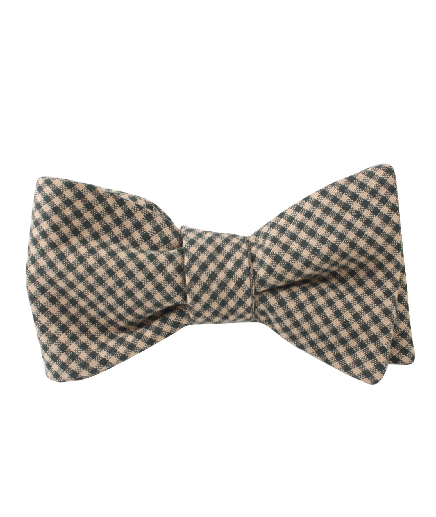 Khaki Green Gingham Blend Self Bow Tie