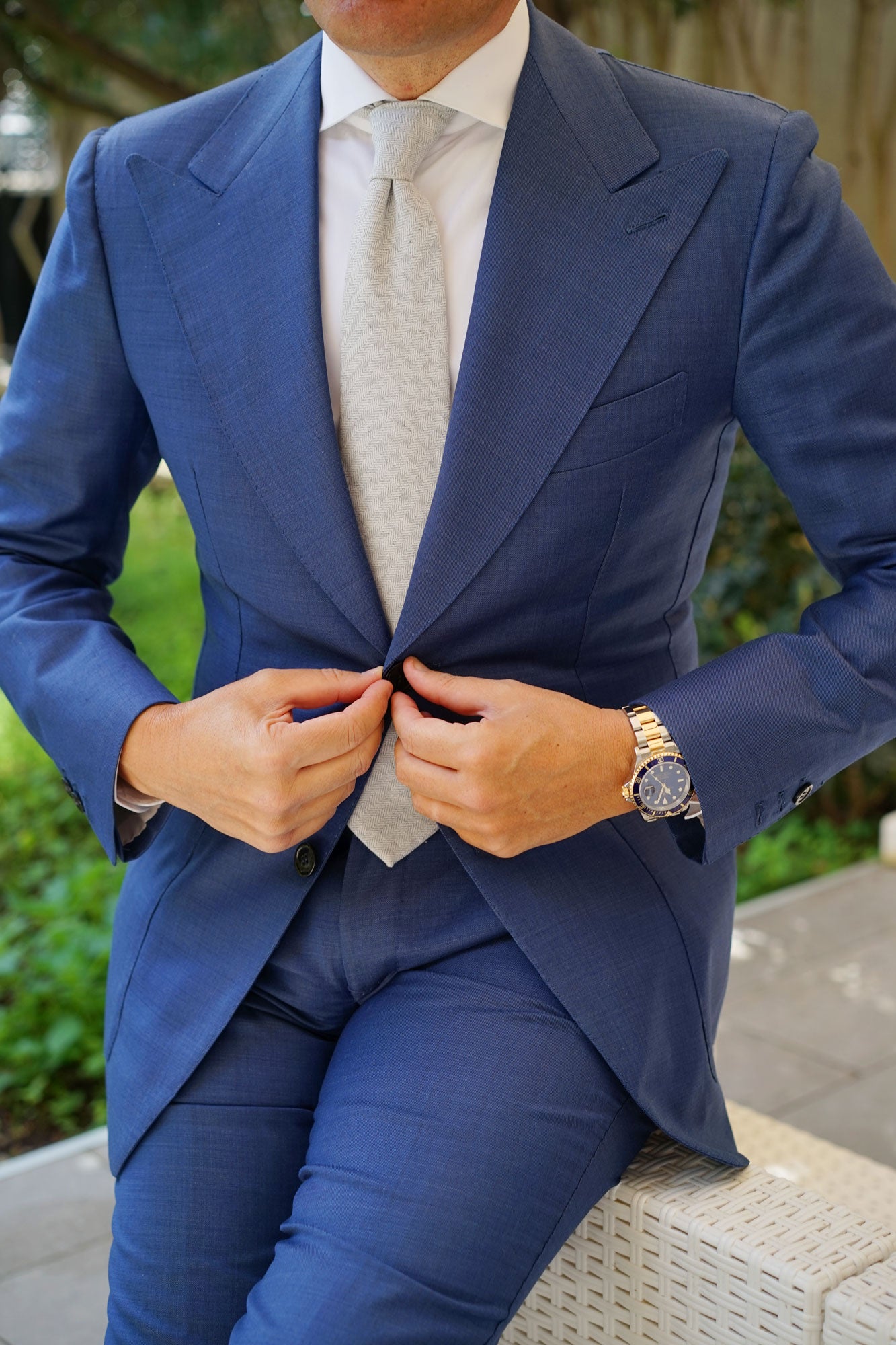 Light Grey Herringbone Linen Necktie