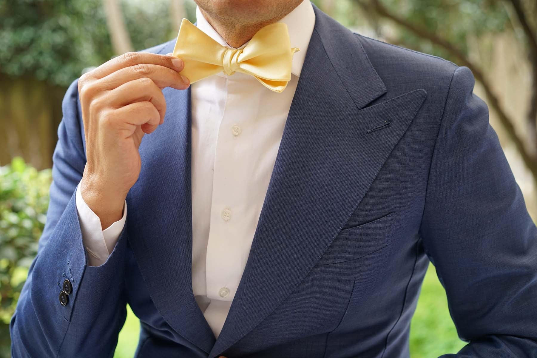 Light Yellow Satin Self Tie Bow Tie