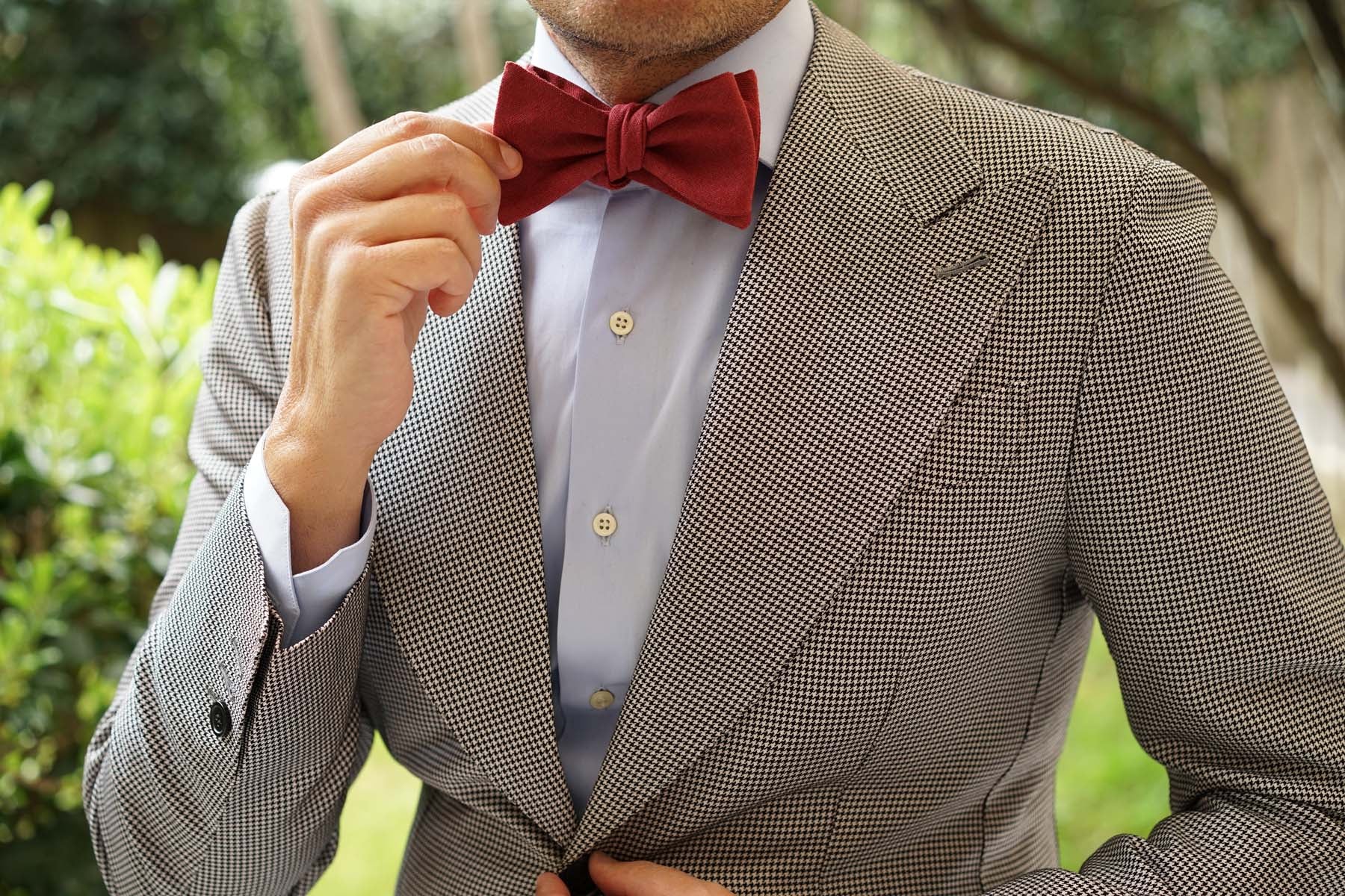 Maroon Slub Linen Self Tie Bow Tie