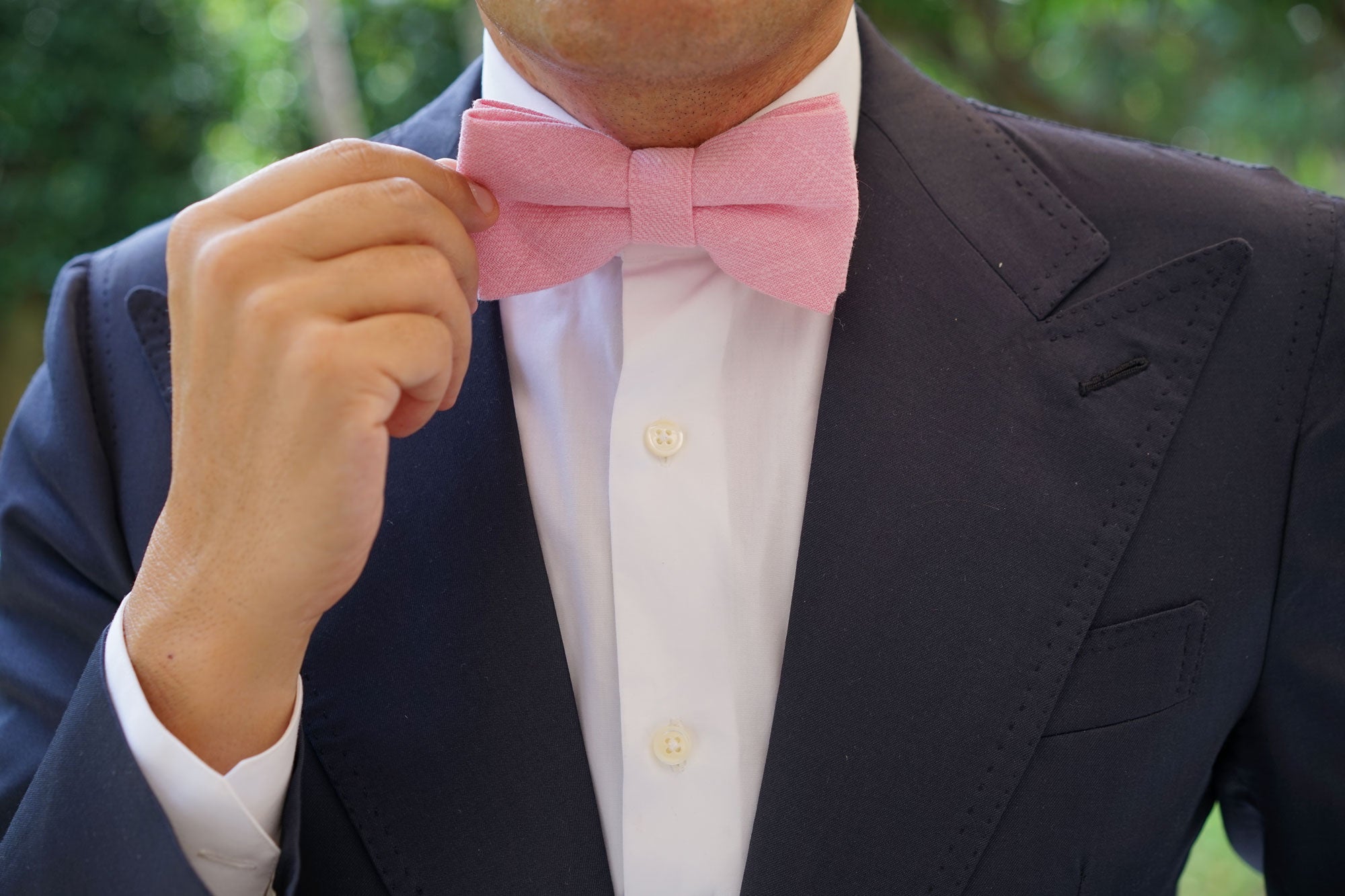 Tickled Pink Chevron Linen Bow Tie