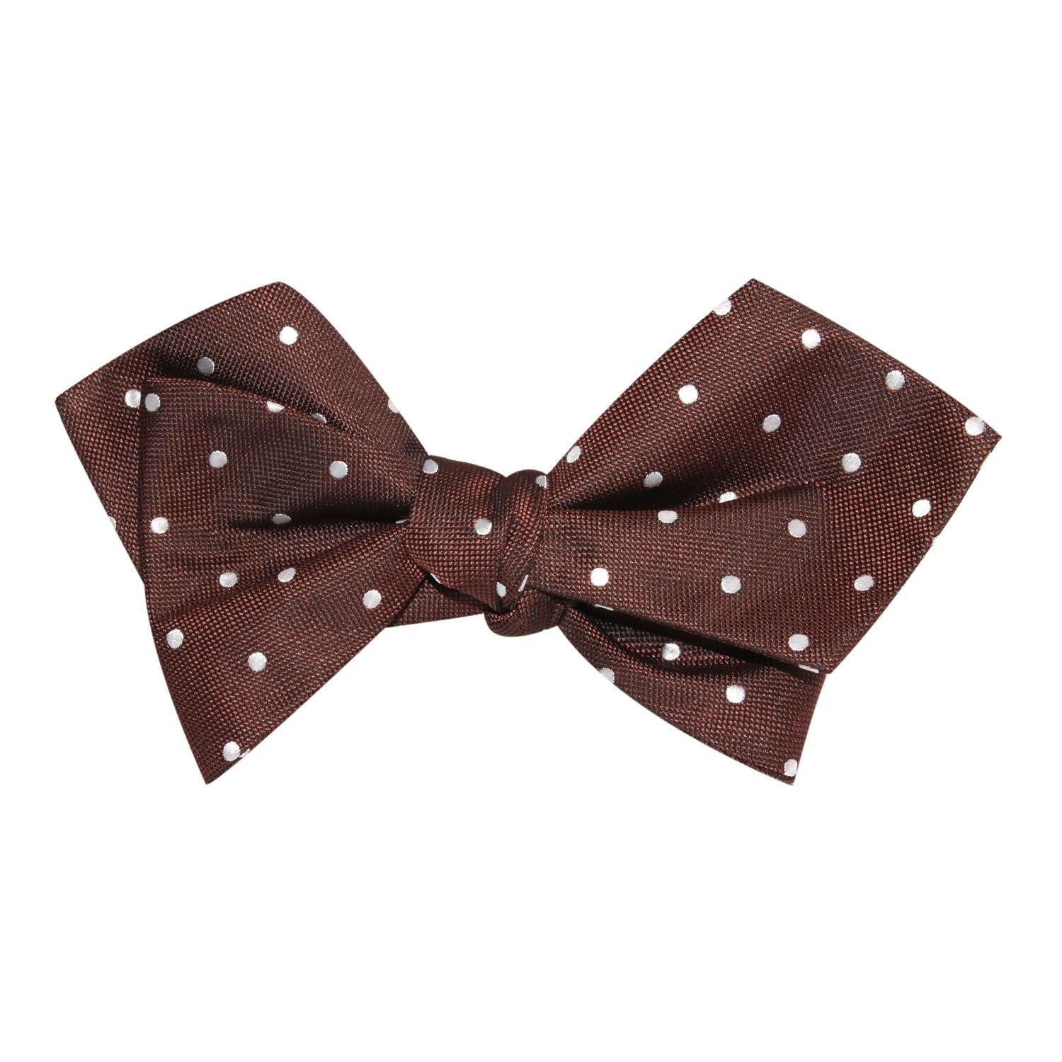 Brown with White Polka Dots Self Tie Diamond Tip Bow Tie