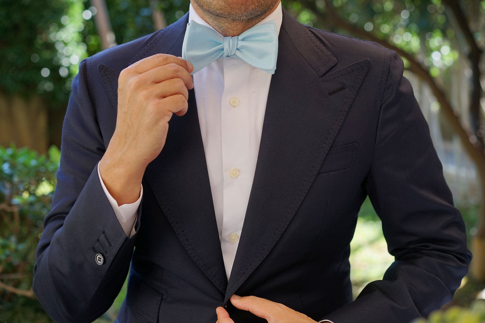 Powder Blue Satin Self Bow Tie