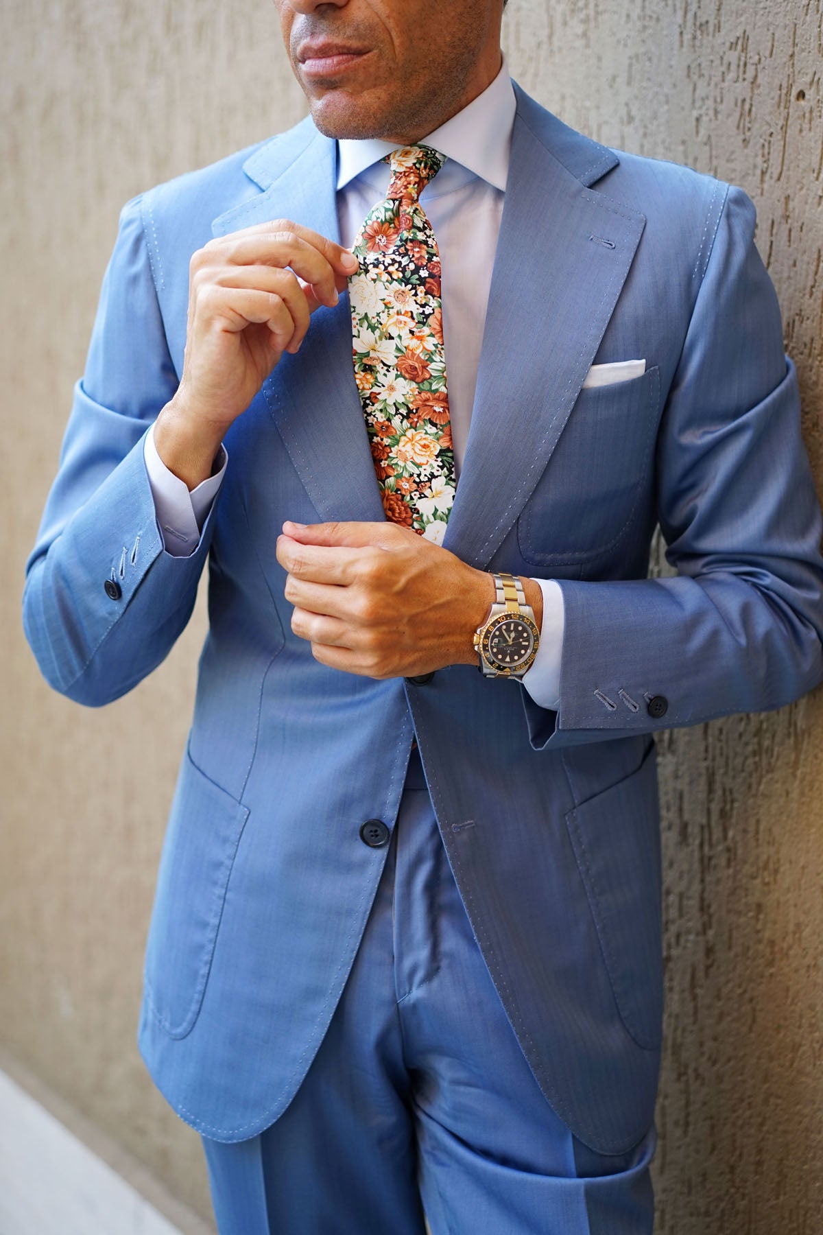 San Pietro Orange Floral Tie