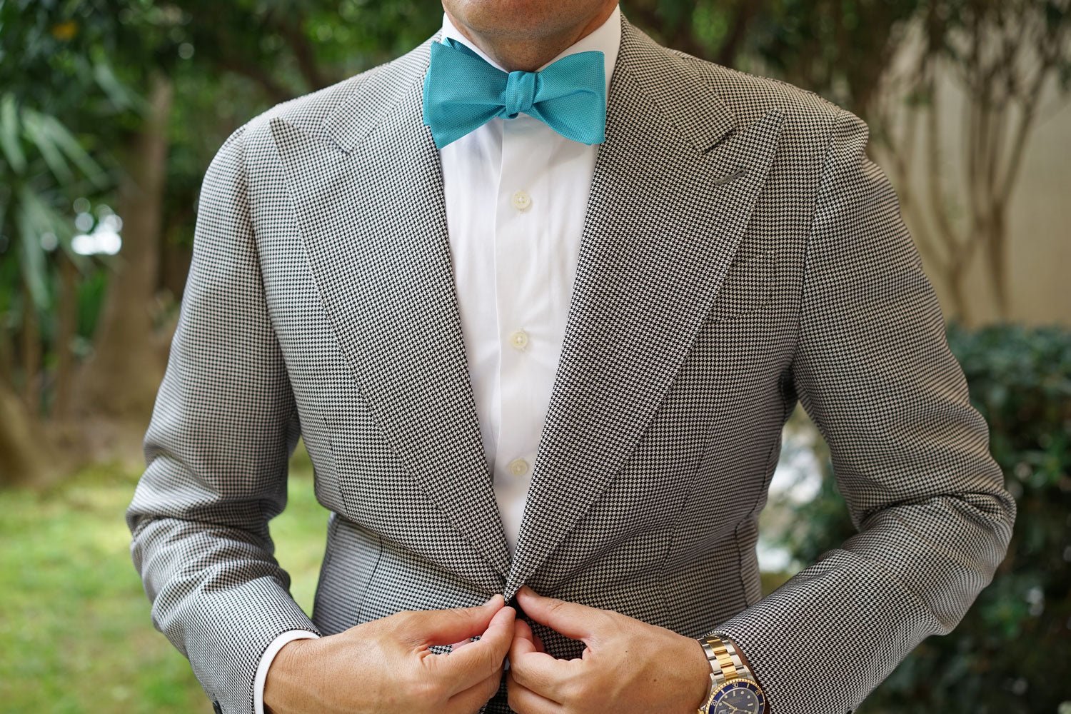 Aqua Blue Malibu Weave Self Bow Tie