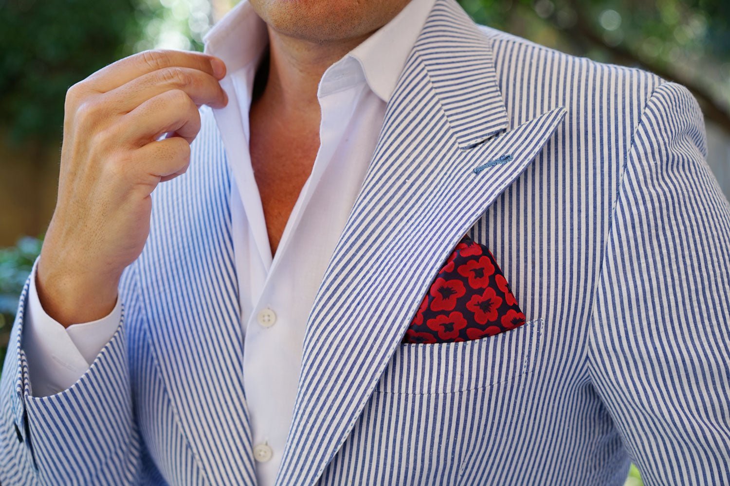 Red Poppy Floral Pocket Square