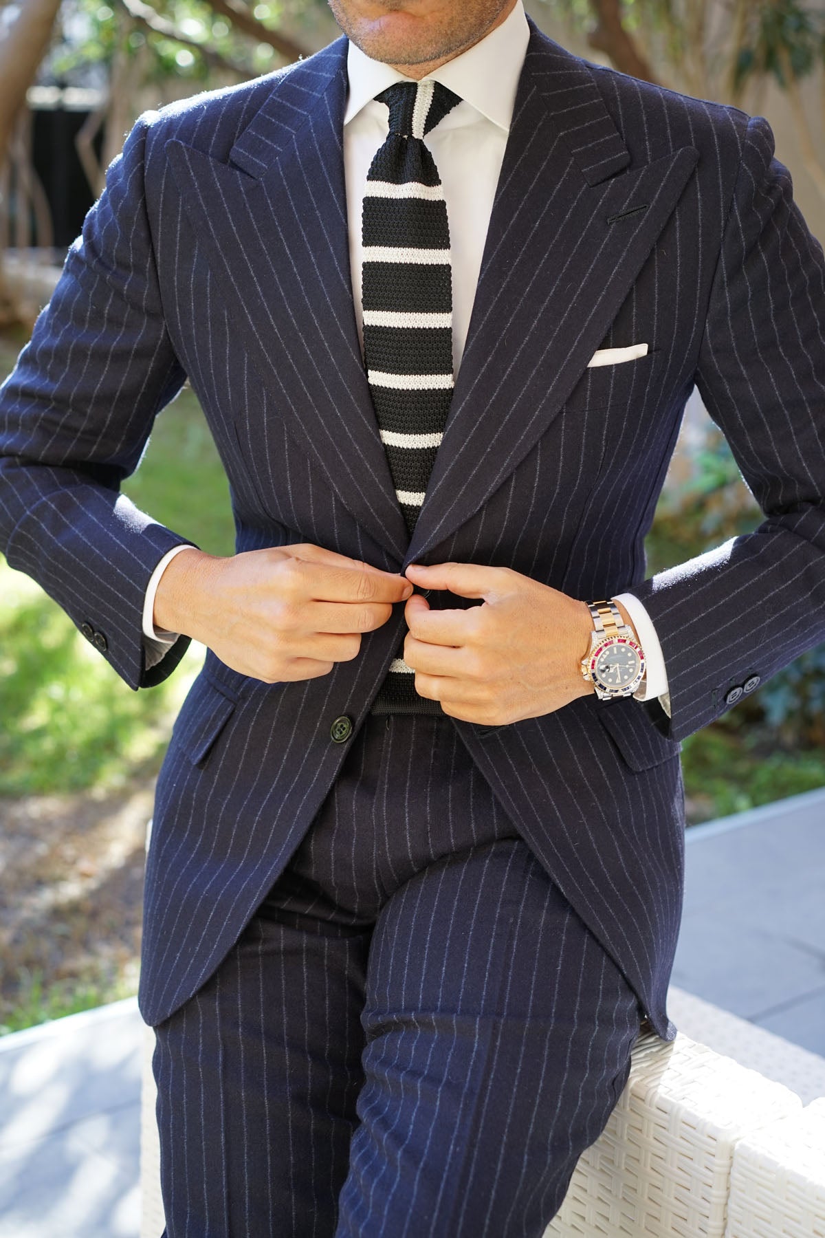 DuVall Black with White Stripes Knitted Tie