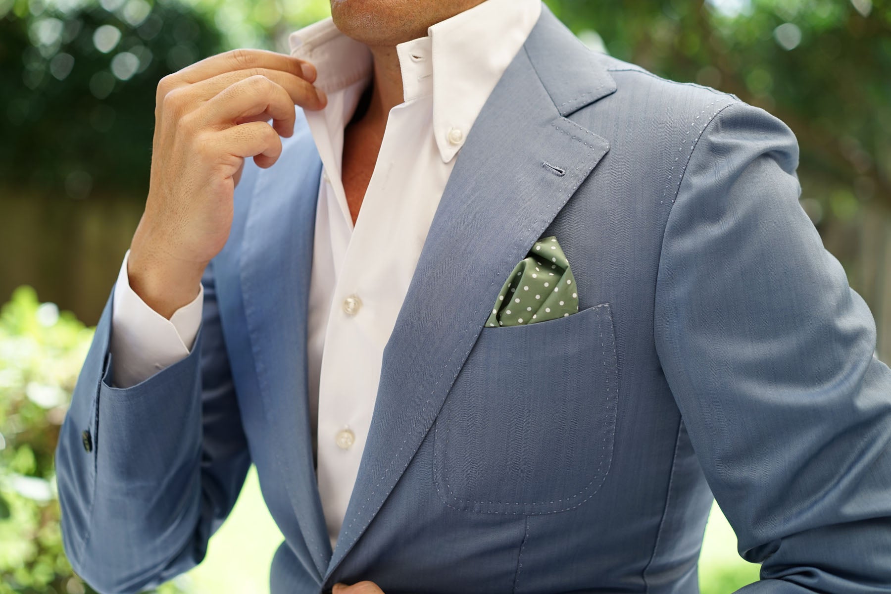 Olive Green Cotton with Mini White Polka Dots Pocket Square