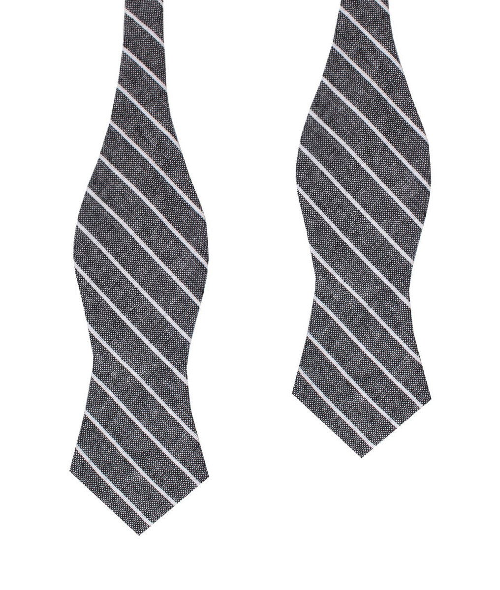 Kettle Linen Black Pinstripe Diamond Self Bow Tie