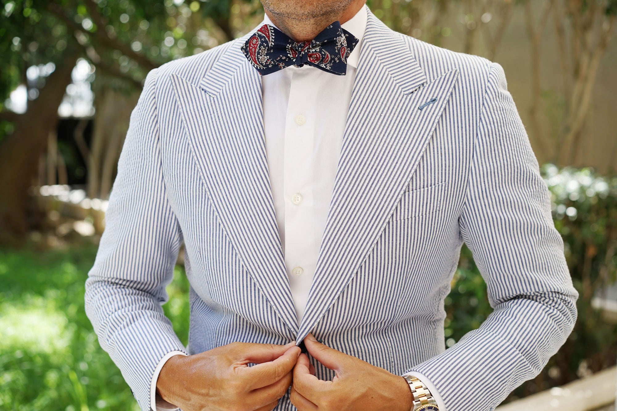 Trasimeno Blue with Red Paisley Diamond Self Bow Tie