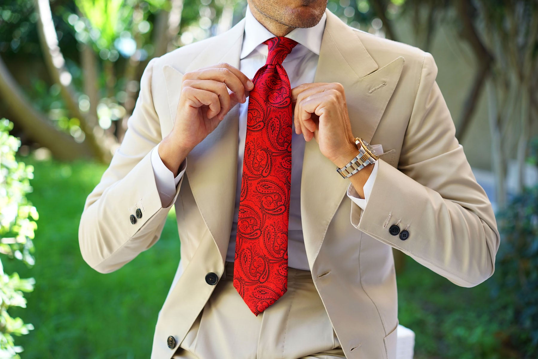 Paisley Red Maroon with Black Tie