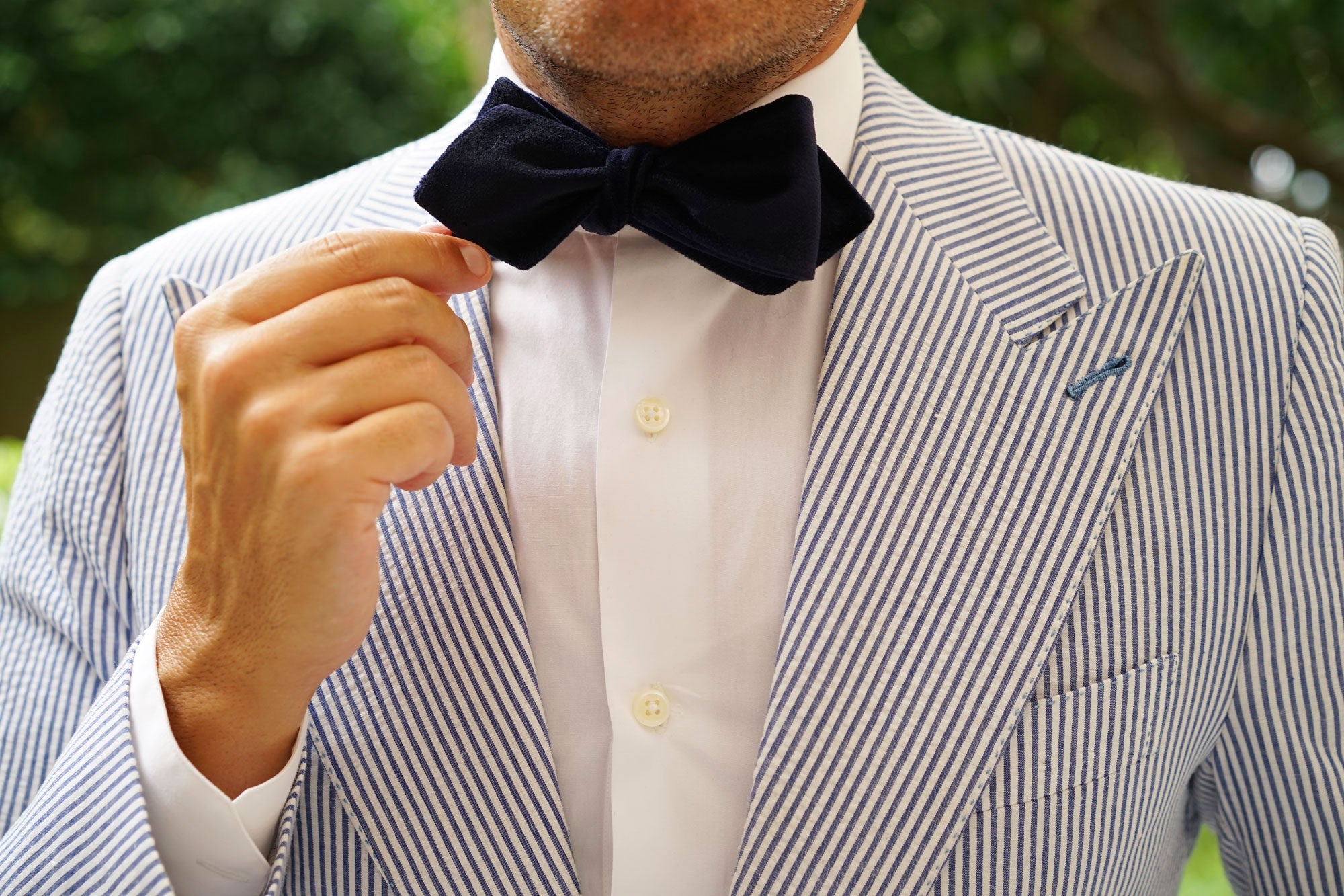 Navy Blue Bond Diamond Velvet Self Bow Tie