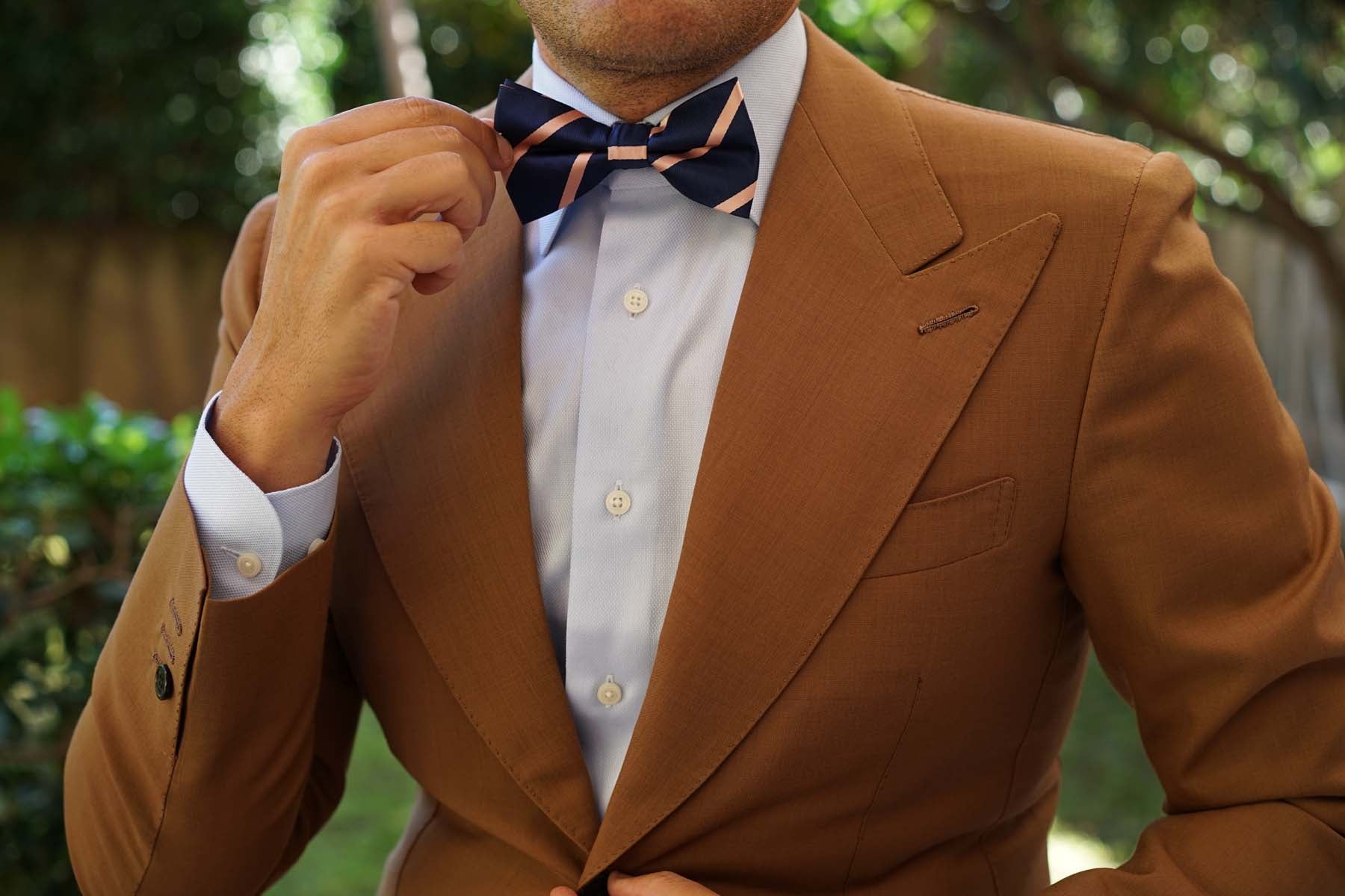 Navy Blue with Peach Stripes Bow Tie