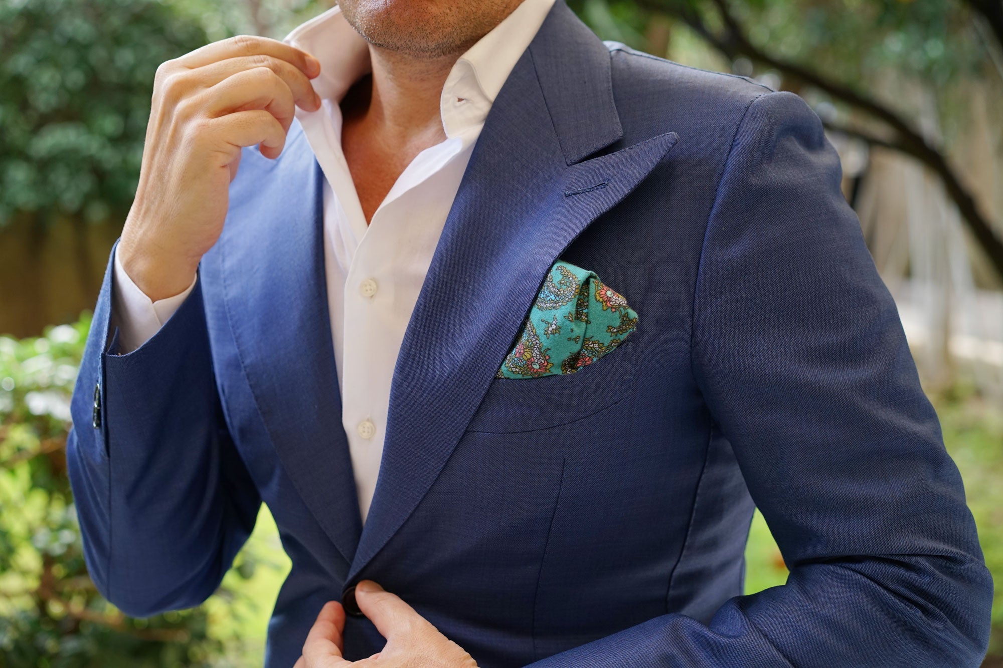 Amer Fort Teal Paisley Pocket Square