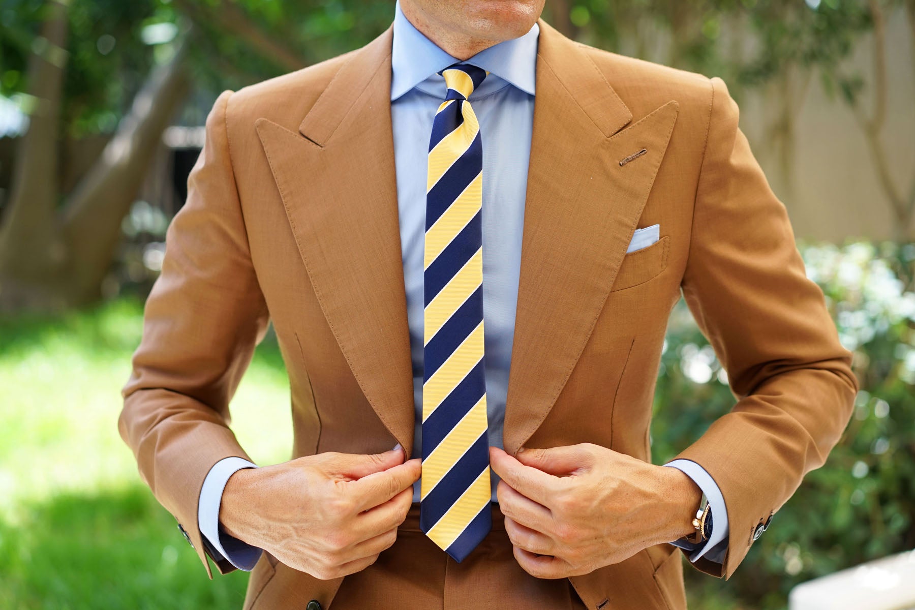 Yellow and Navy Blue Striped Skinny Tie