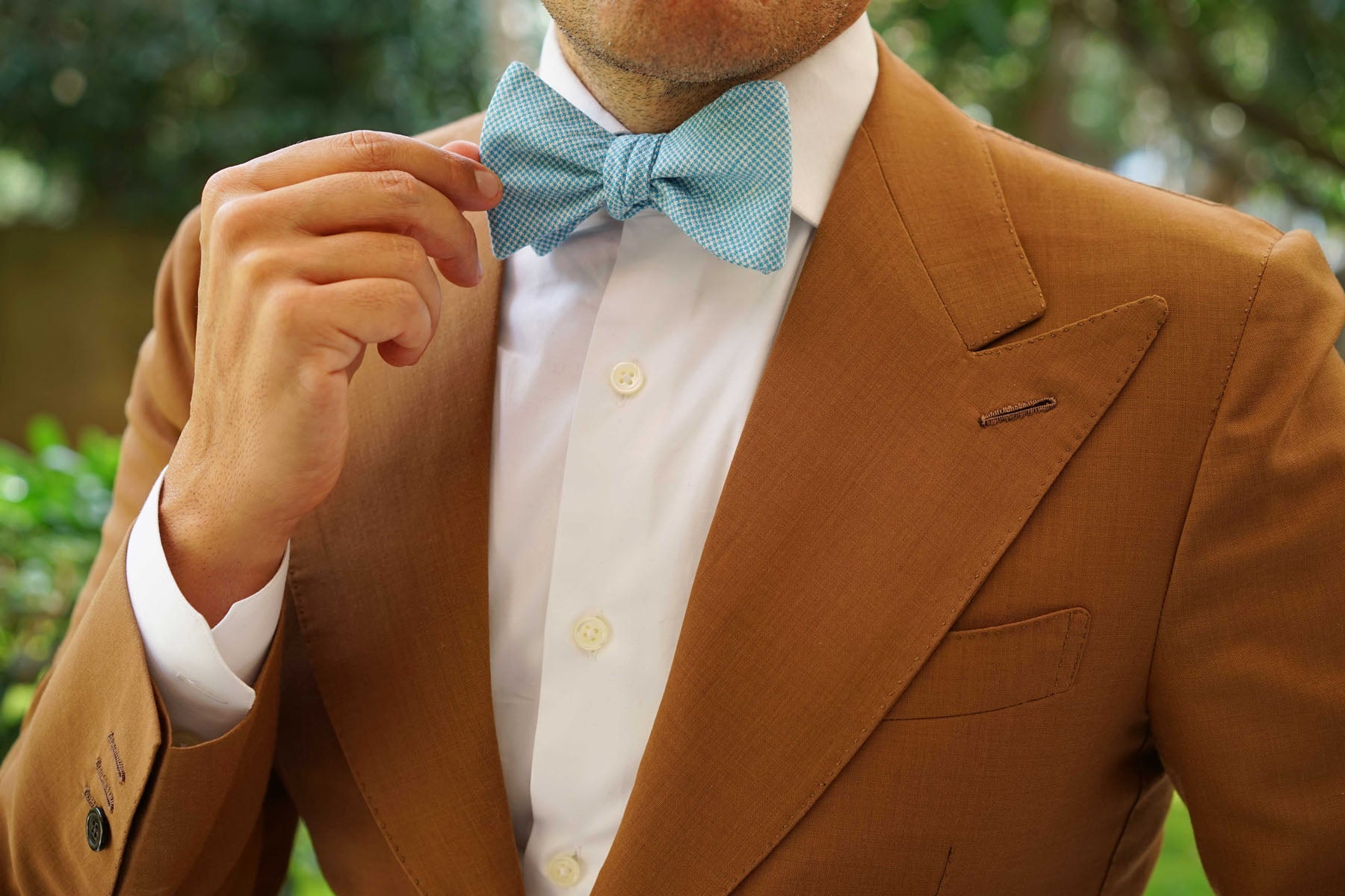 Blue Joy Houndstooth Linen Self Bow Tie