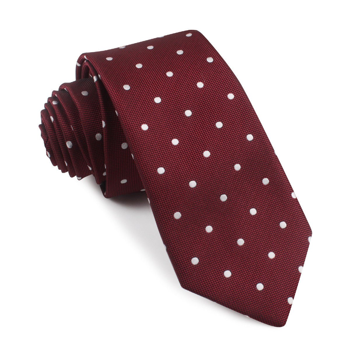 Mahogany Maroon with White Polka Dots Skinny Tie