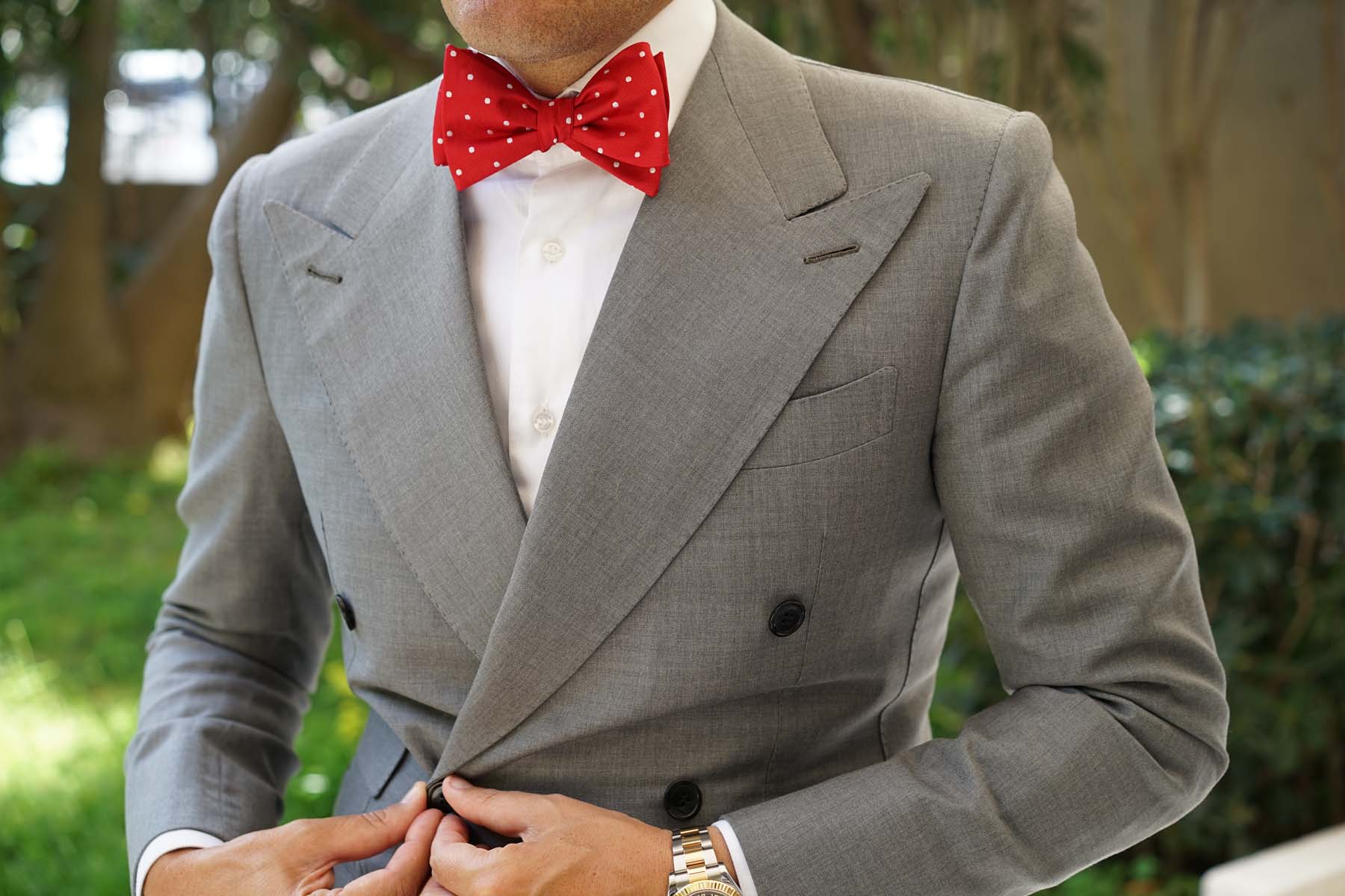 Red with White Polka Dots Self Tie Bow Tie