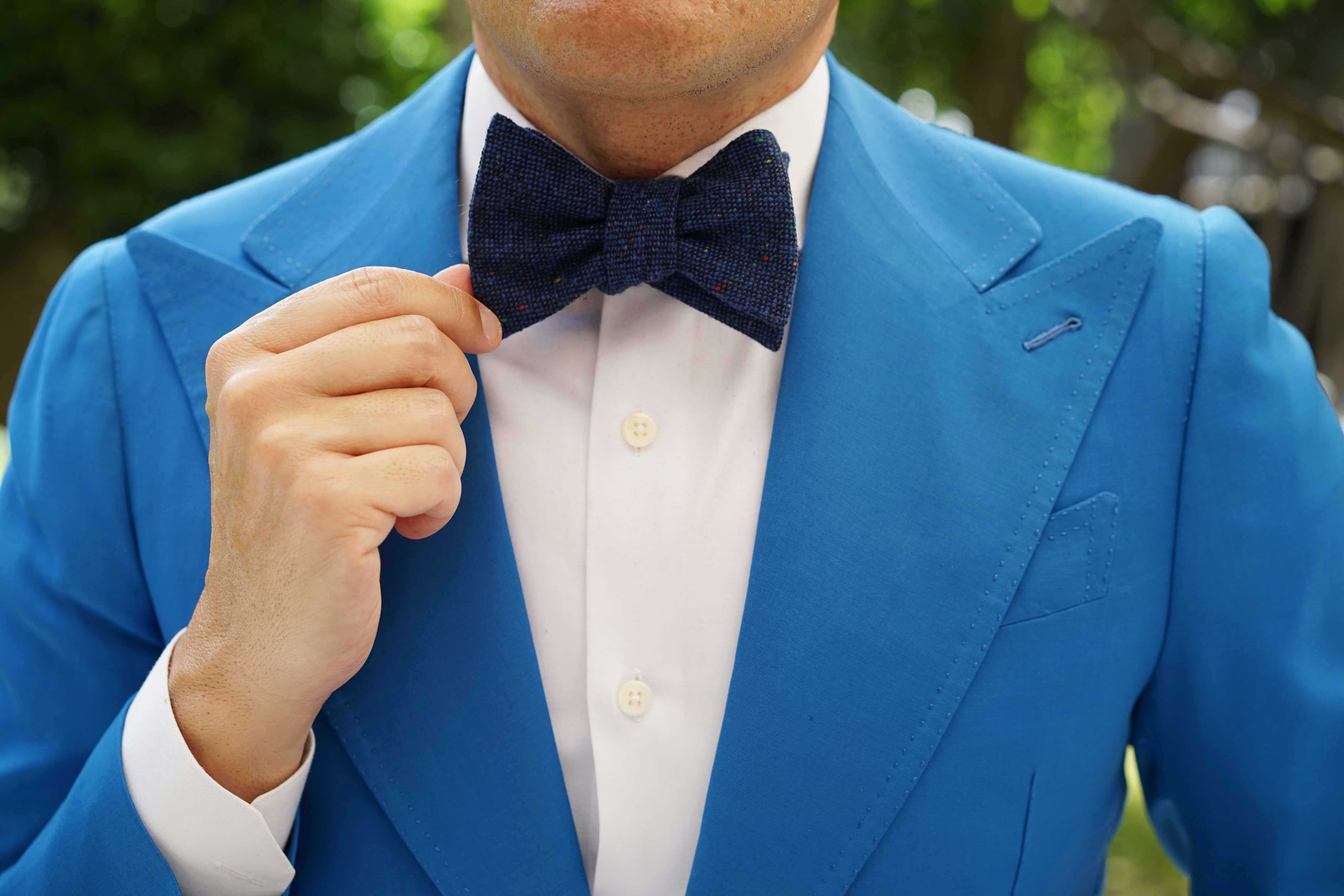 Speckles on Blue Donegal Self Bow Tie