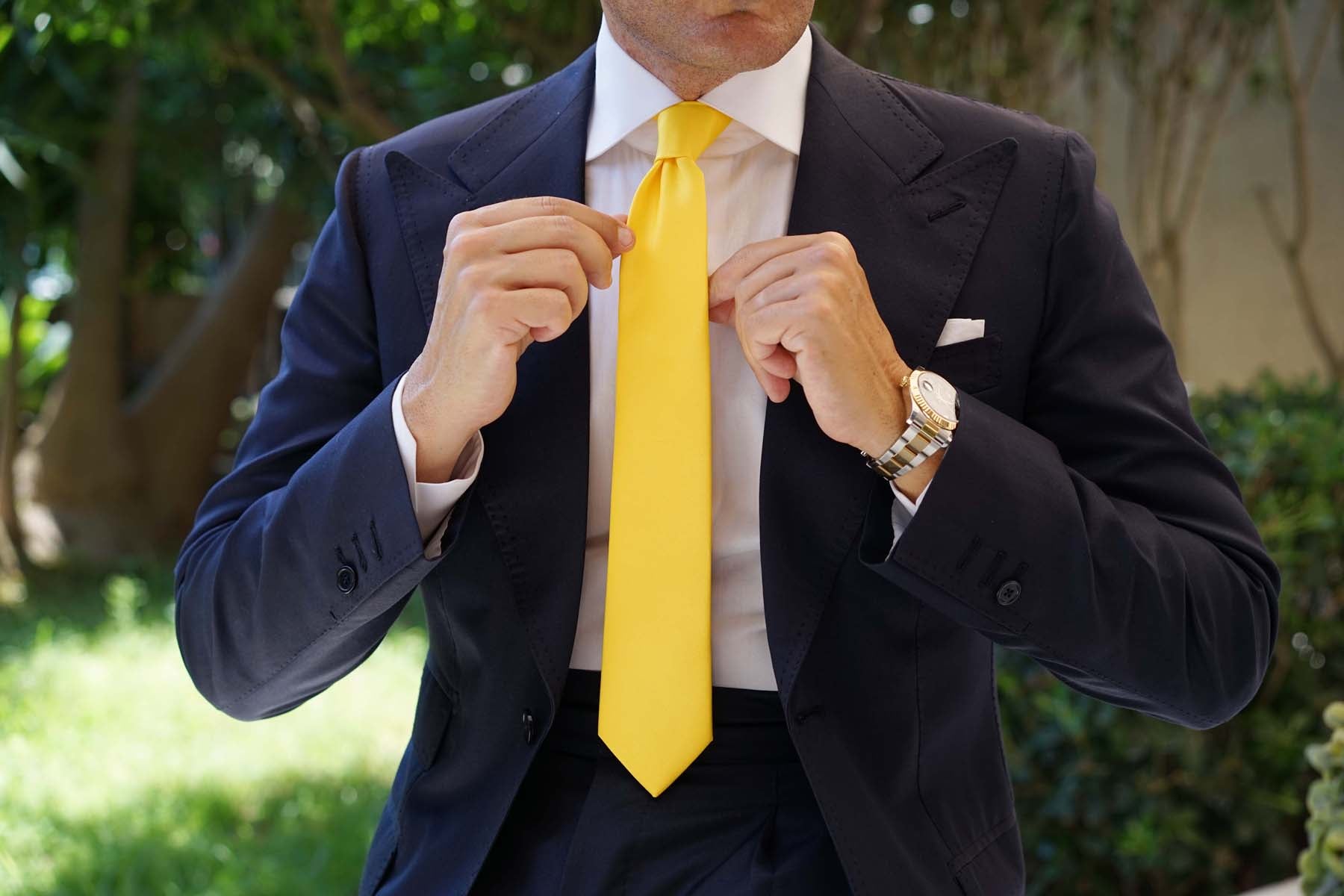 Sunflower Chrysanthemum Yellow Satin Skinny Tie