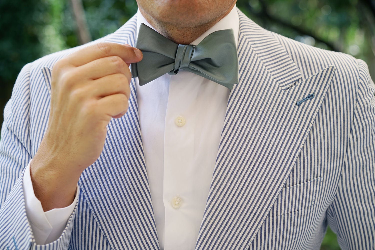 Silver Sage Satin Self Bow Tie