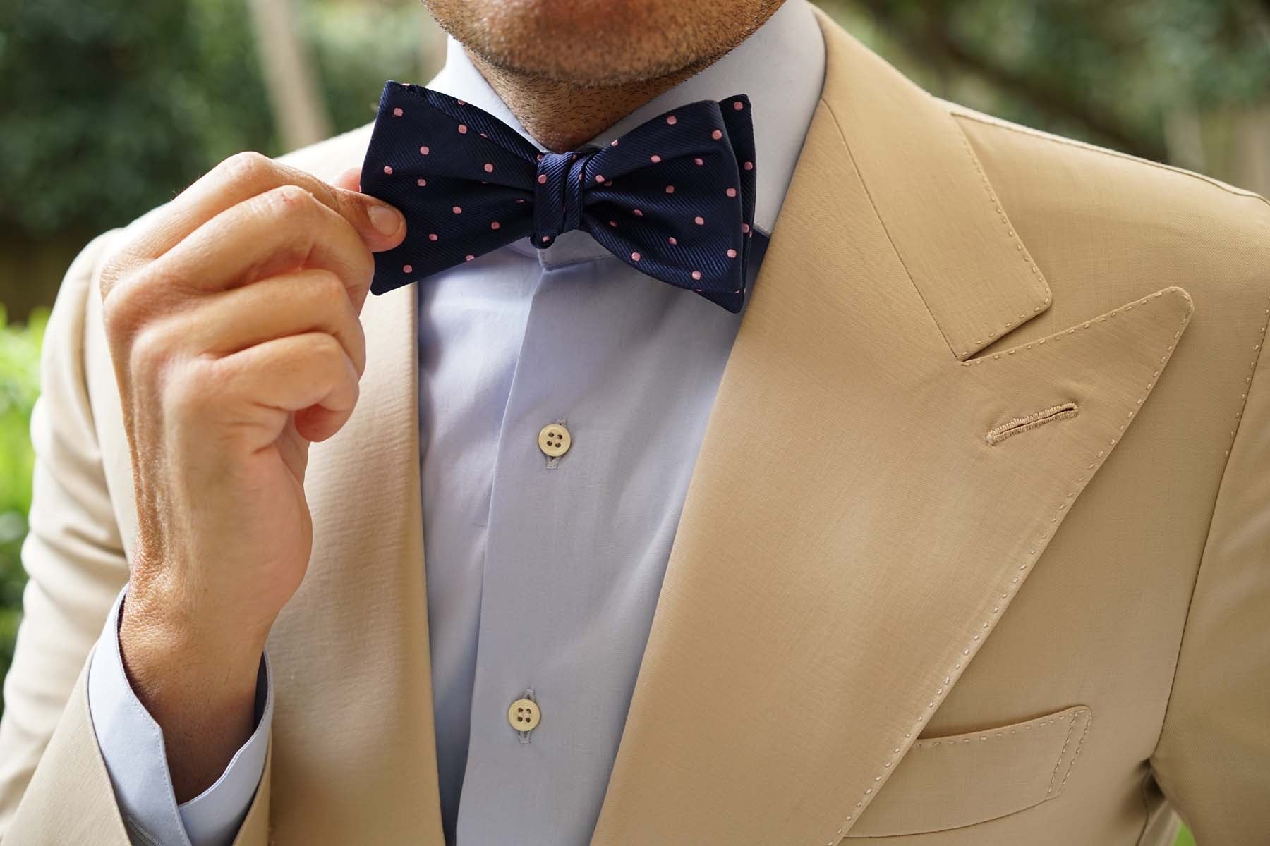 Navy Blue with Pink Polka Dots - Bow Tie (Untied)