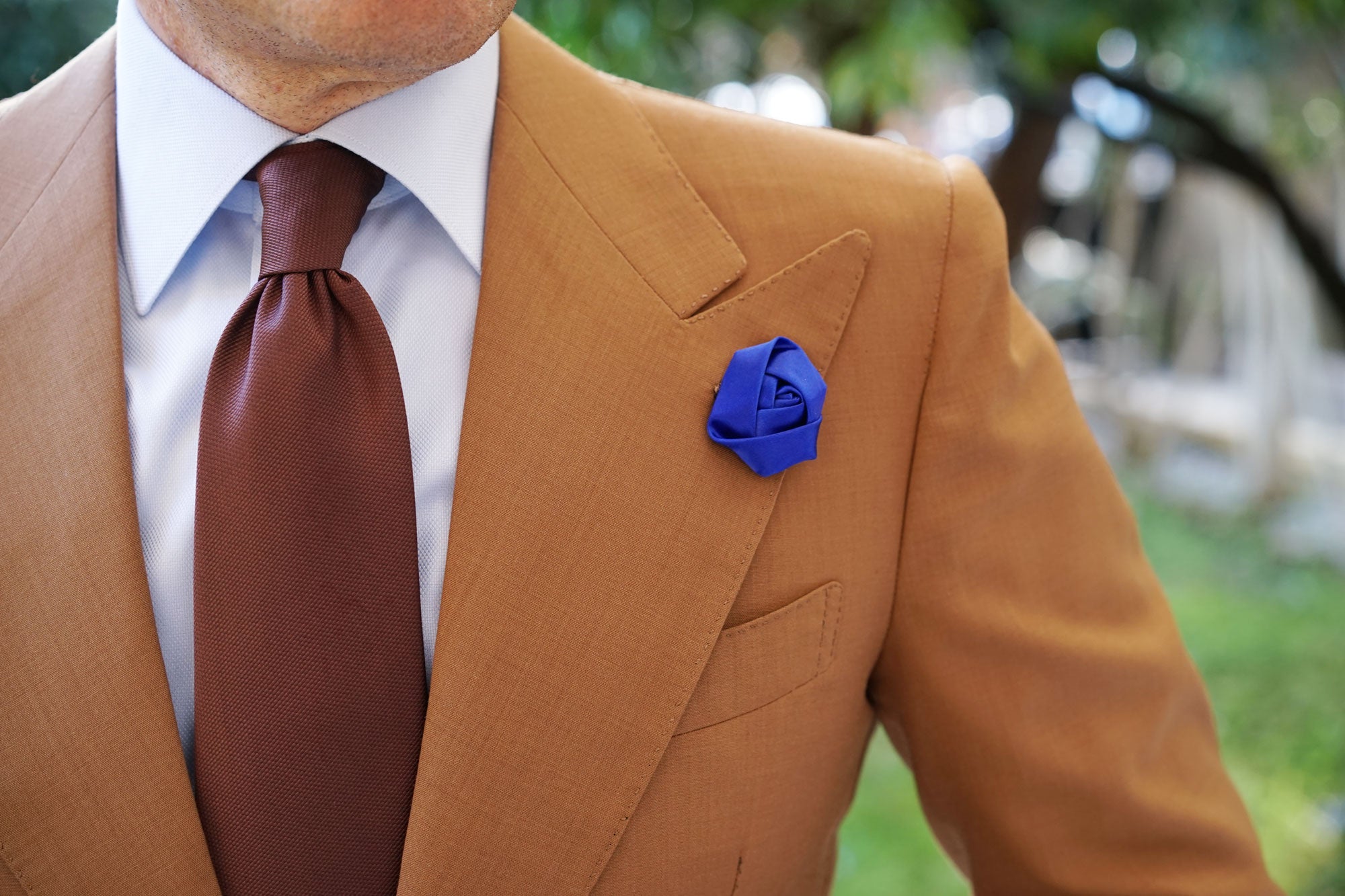 Royal Blue Satin Rose Lapel Pin