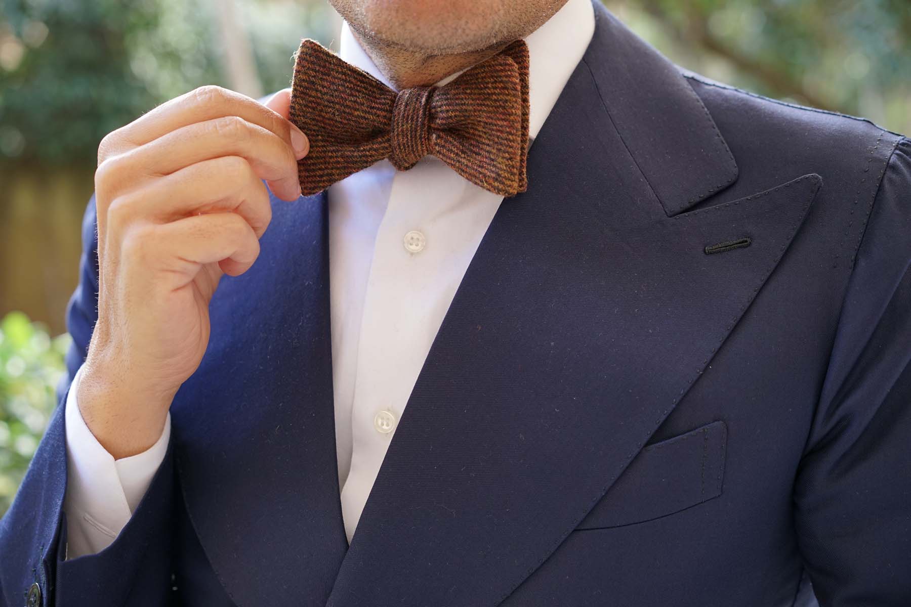 Chocolate Brown Striped Wool Self Bow Tie