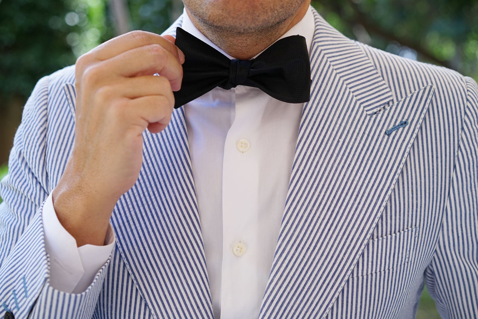 Black Basket Weave Self Bow Tie