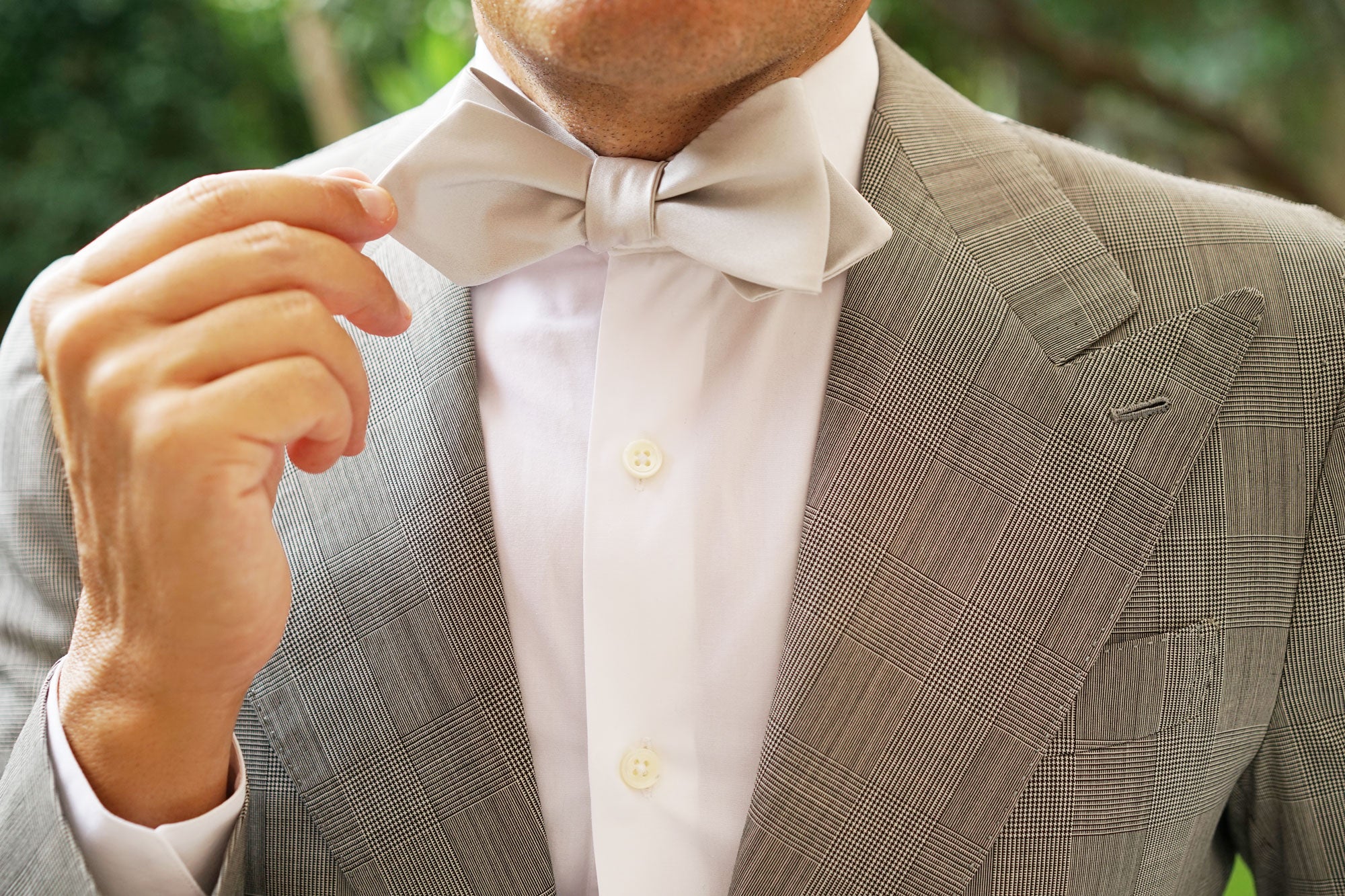 Light Grey Satin Self Tie Diamond Tip Bow Tie