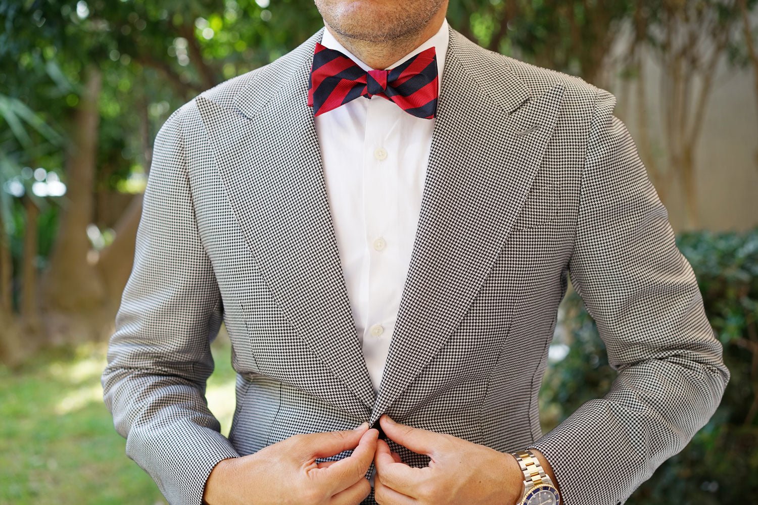 Canterbury Red & Navy Blue Striped Self Bow Tie