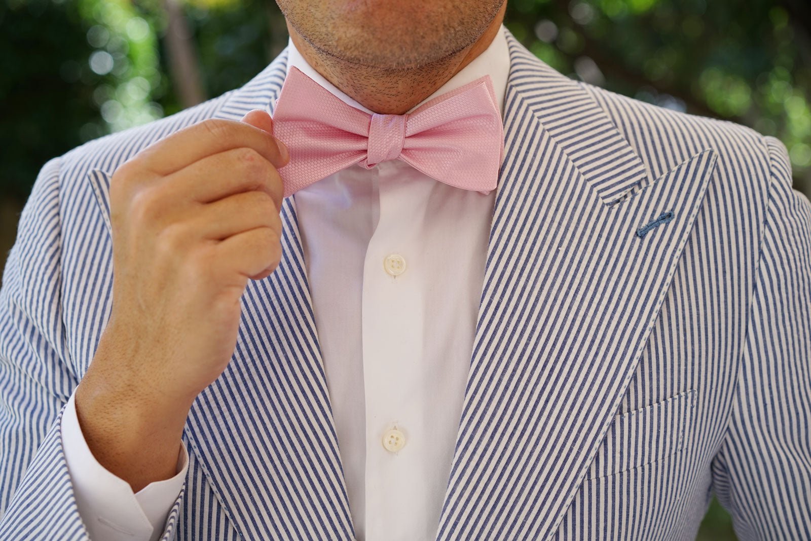 Peony Pink Basket Weave Self Bow Tie