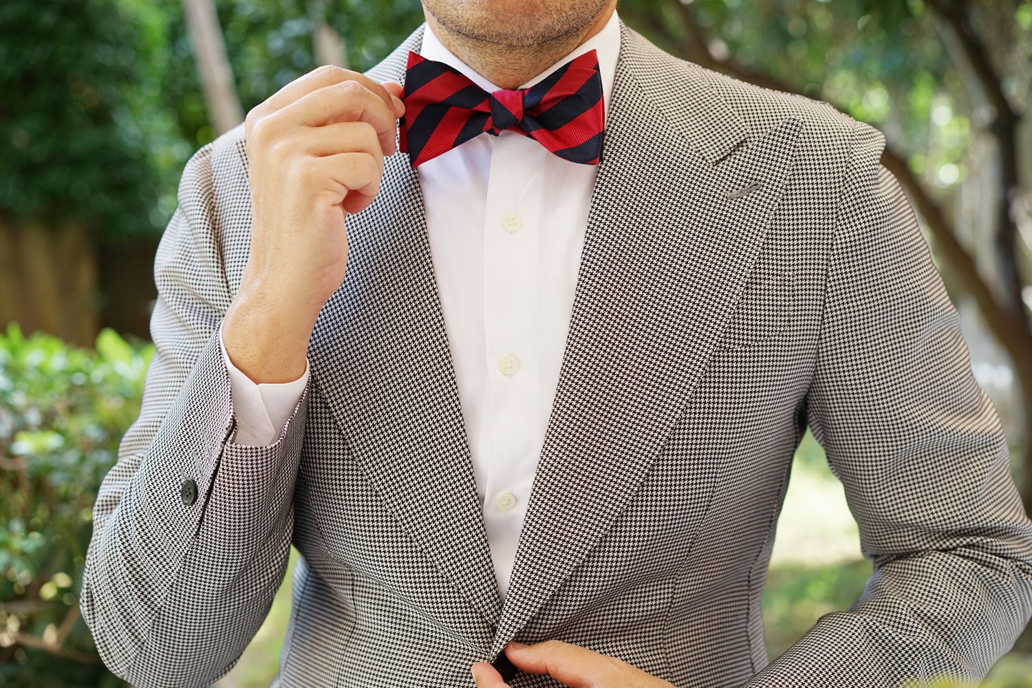 Canterbury Red & Navy Blue Striped Self Bow Tie