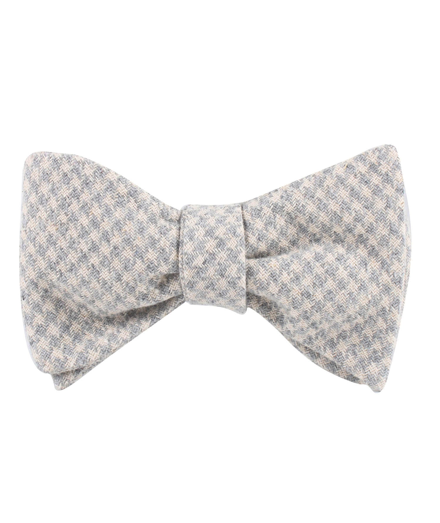 Gray Houndstooth Khaki Linen Self Bow Tie