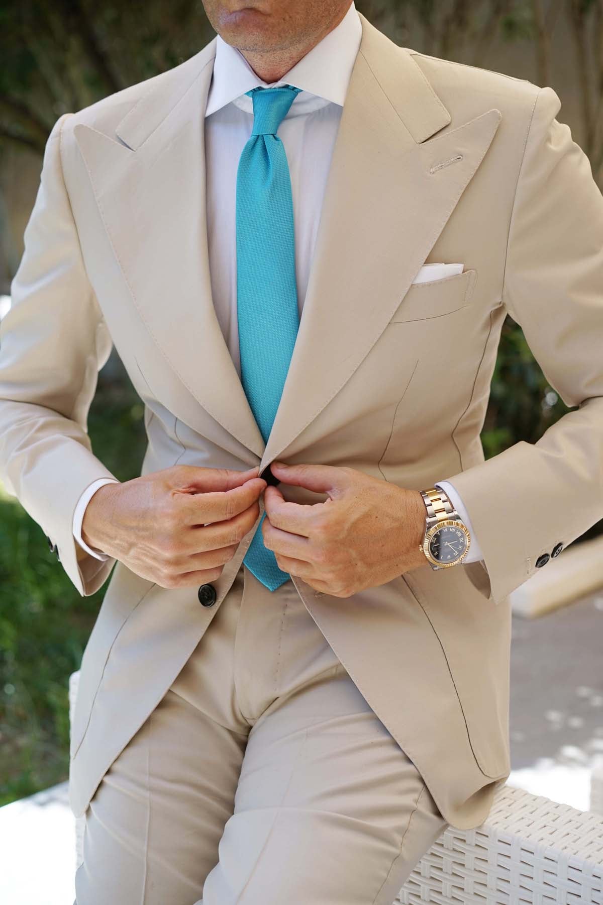 Aqua Blue Malibu Weave Skinny Tie