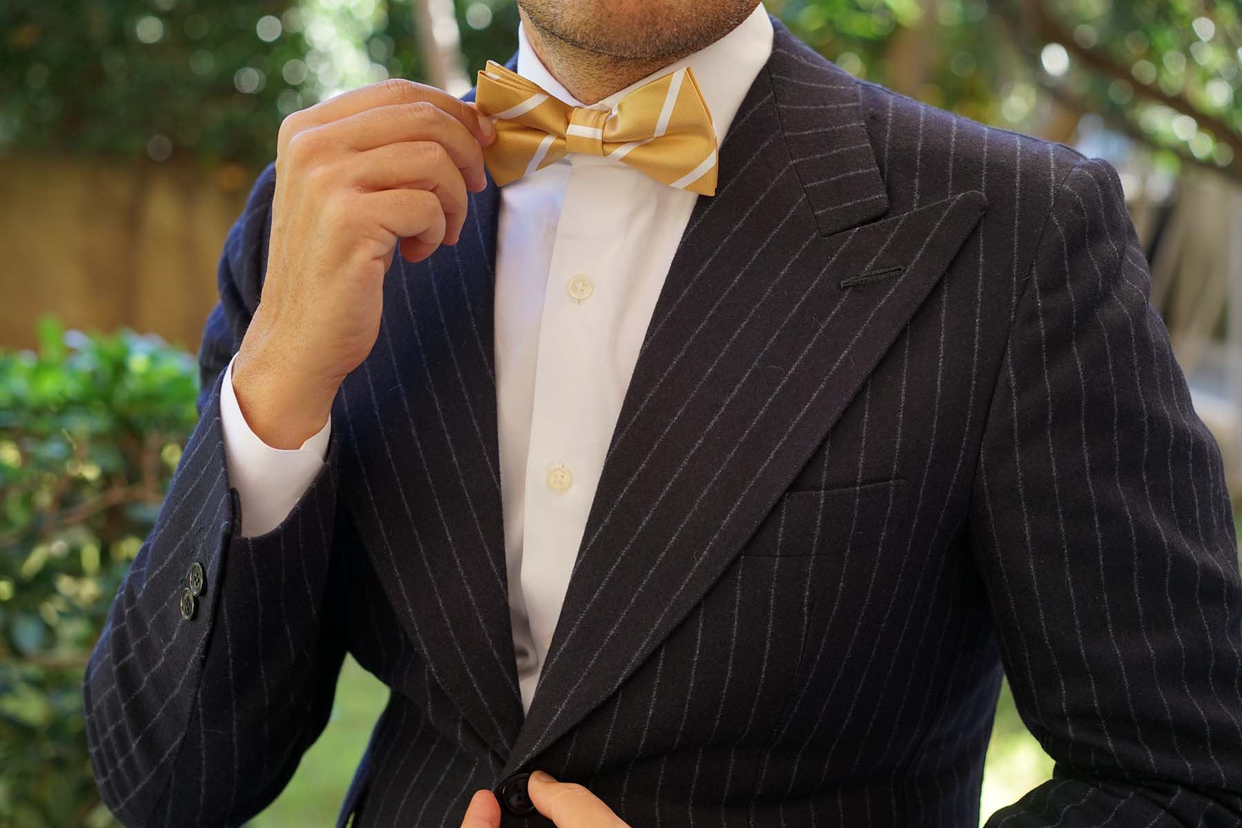 Gold Striped Bow Tie