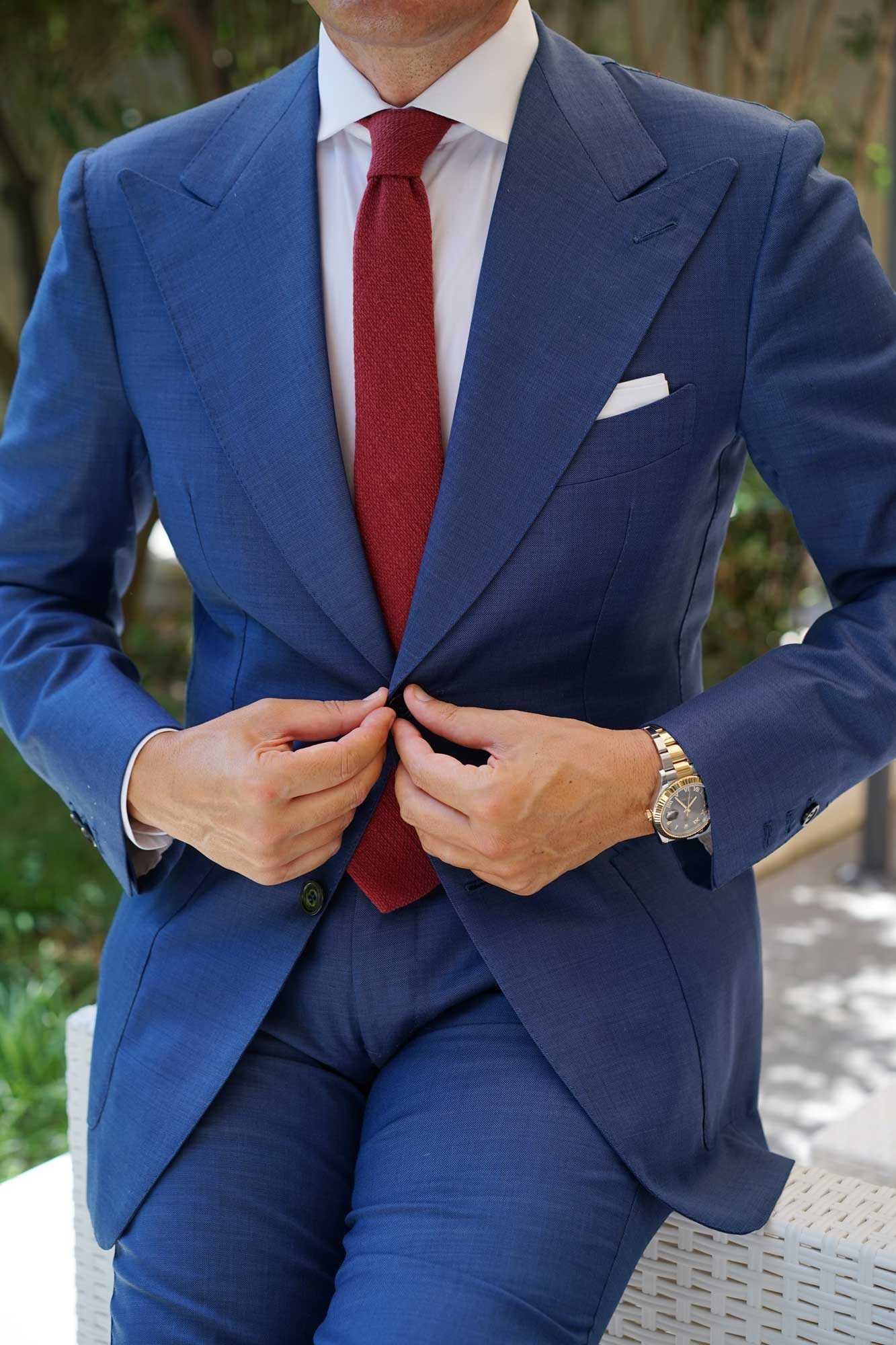 Burnt Burgundy Basket Weave Linen Skinny Tie