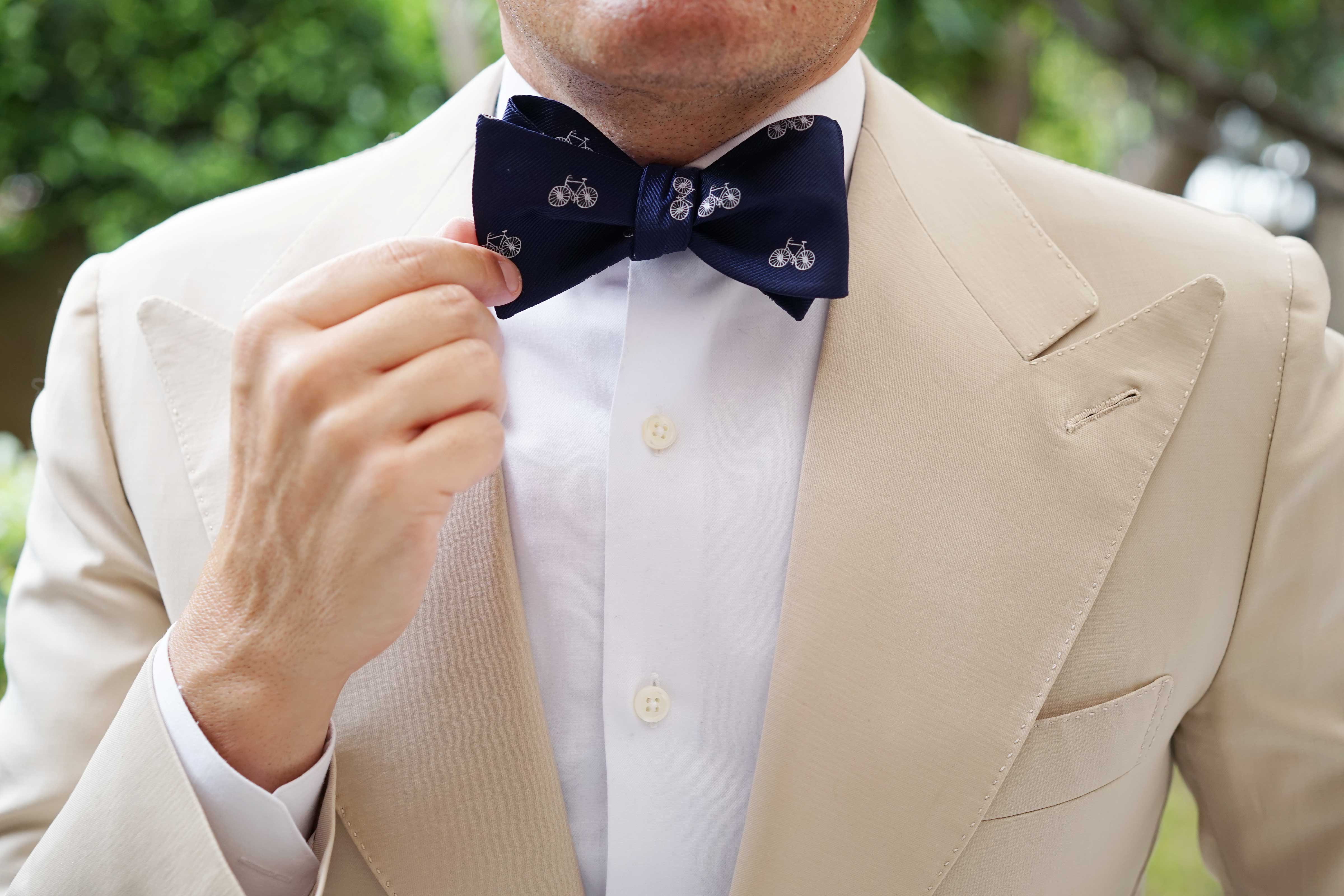 Navy Blue French Bicycle Self Tie Bow Tie