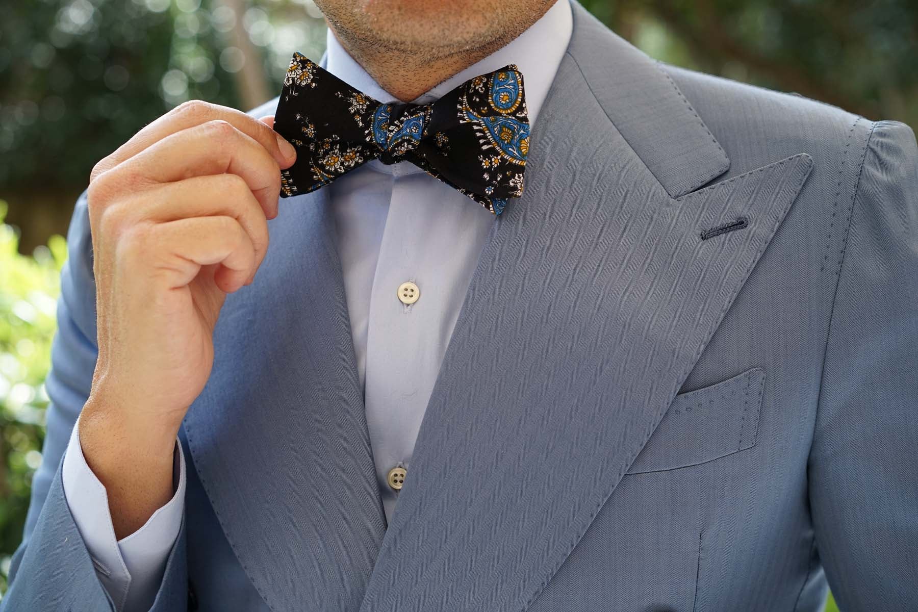 Venetian Lagoon Blue Paisley Self Bow Tie