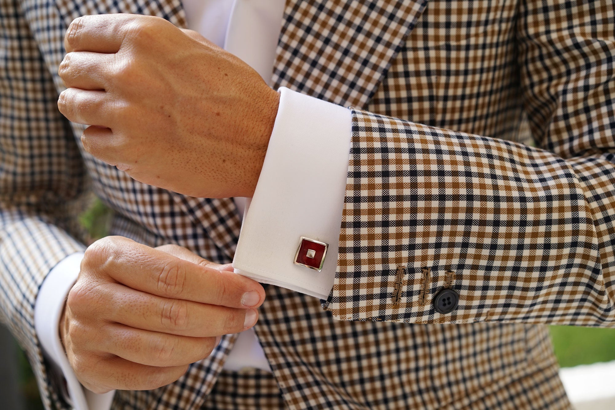 Silver Red Square Cufflinks