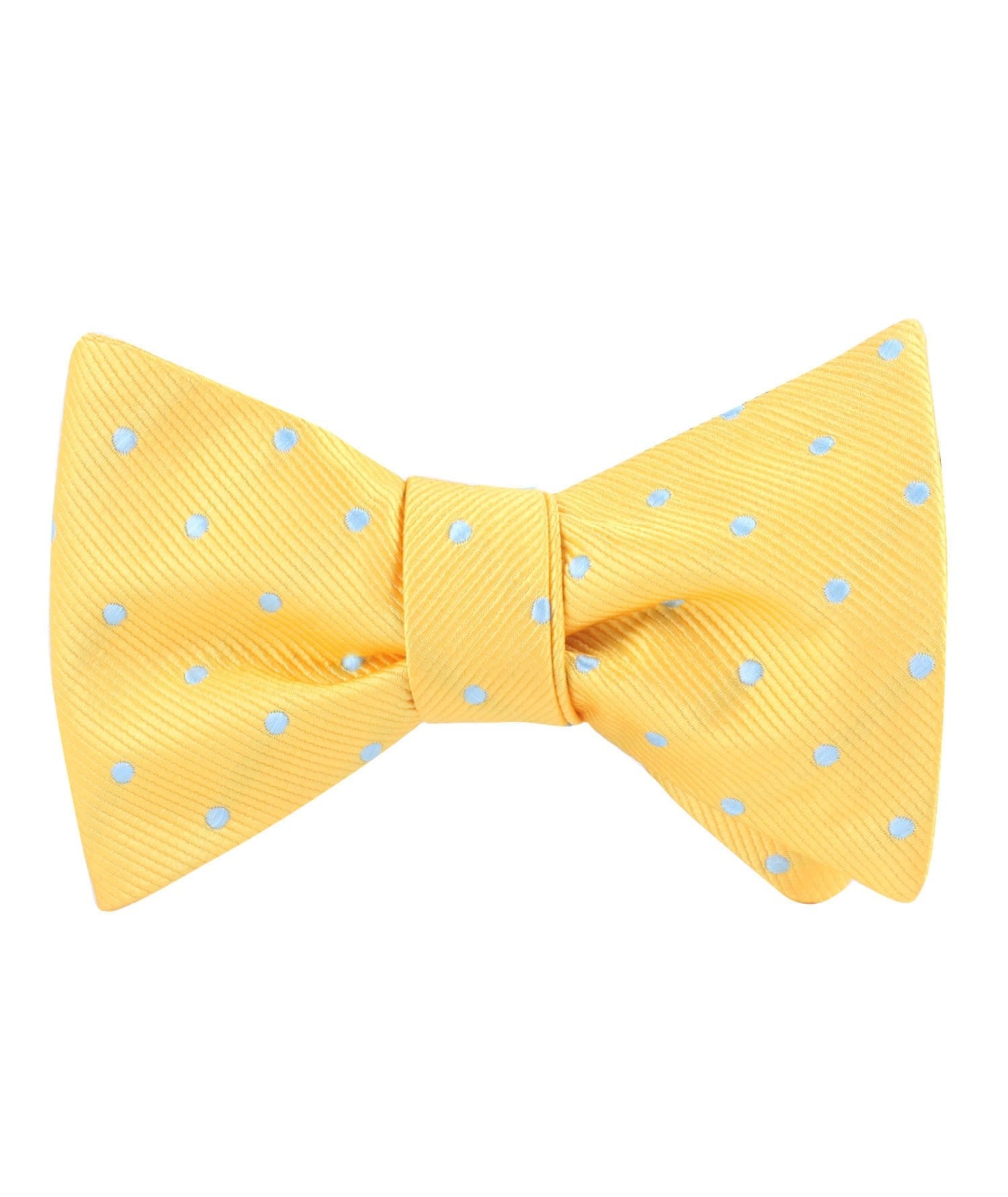 Yellow on Blue Pin Dots Self Bow Tie