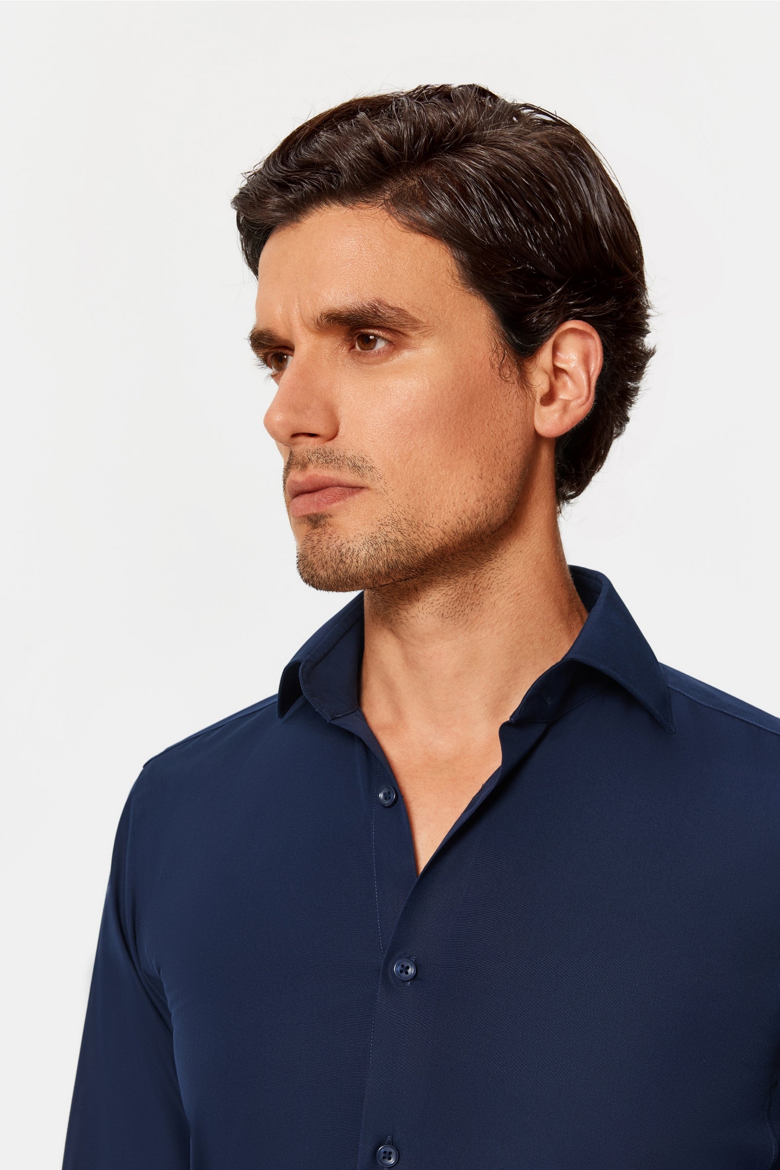 Newhouse Navy Poplin Non-Iron Shirt