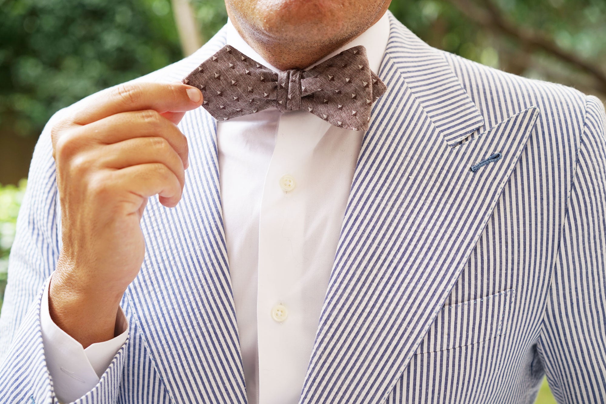 Inception Brown Linen Diamond Self Bow Tie