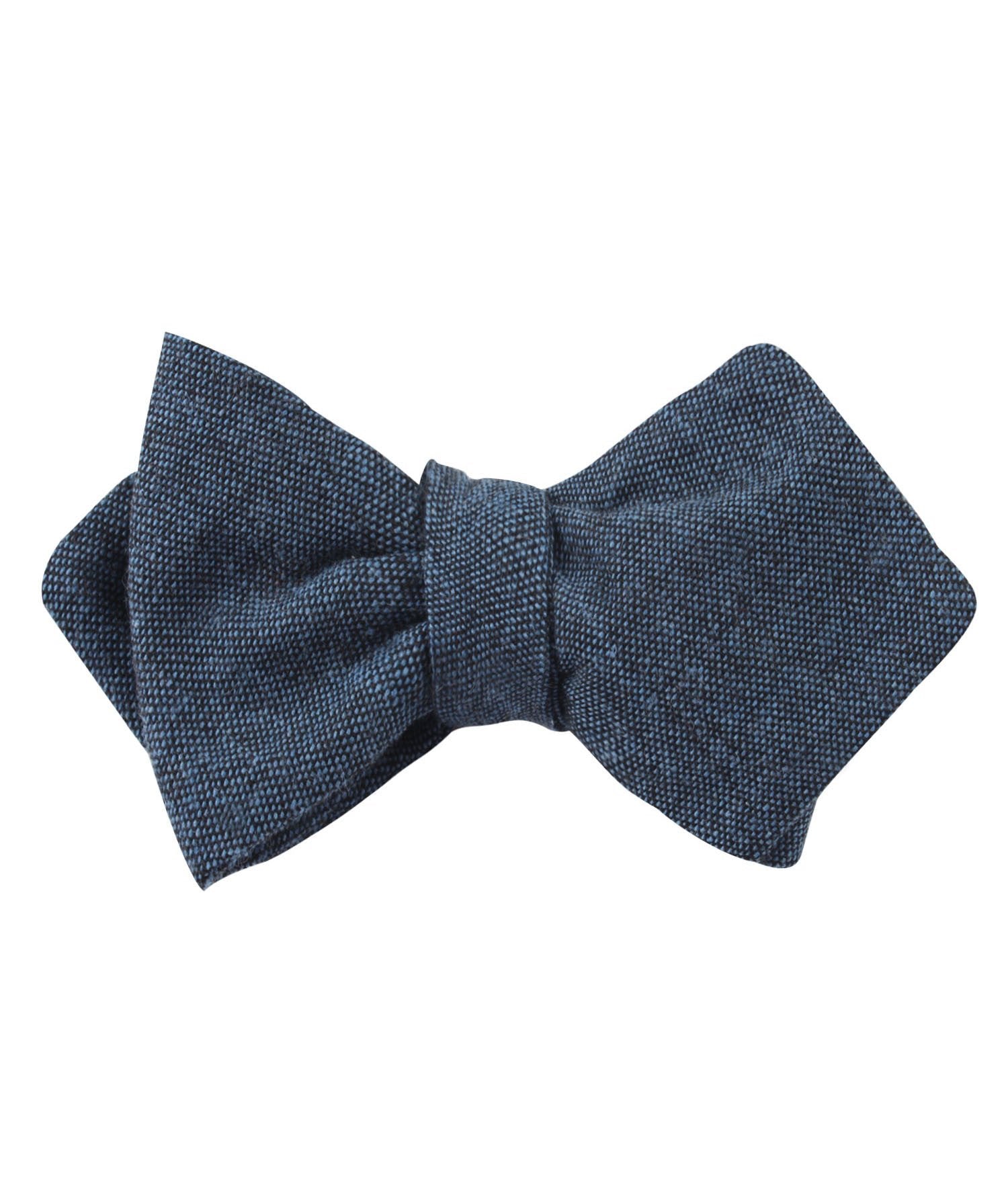 Blue & Black Textured Linen Blend Diamond Self Bow Tie