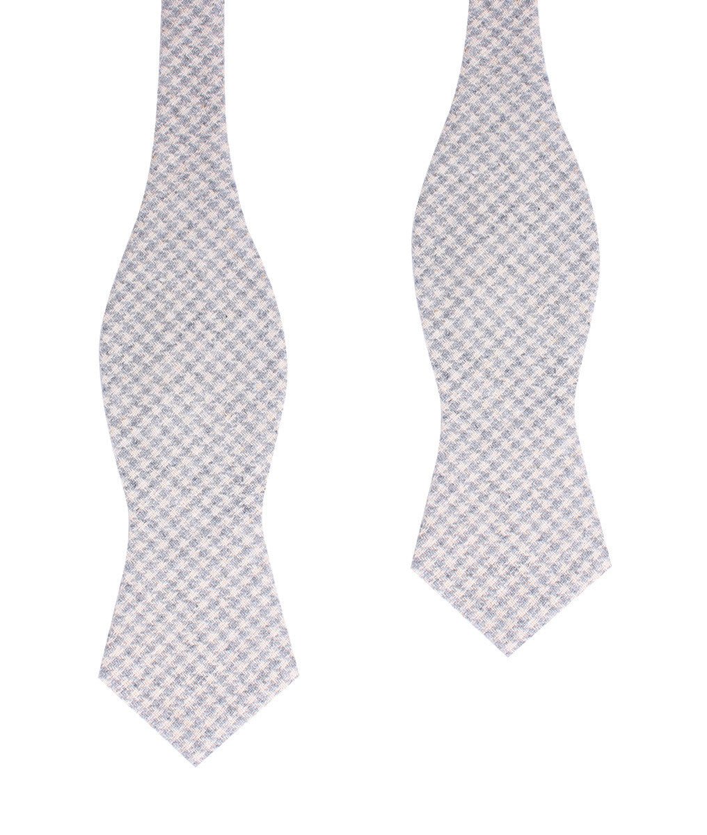 Gray Houndstooth Khaki Linen Diamond Self Bow Tie