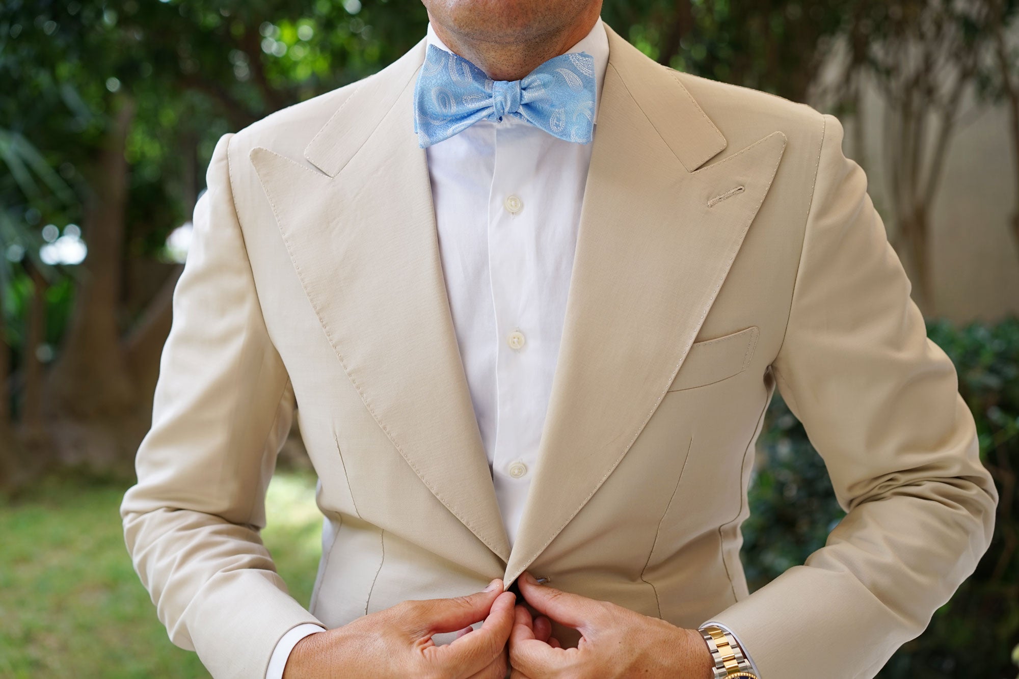 Baby Blue Teardrop Paisley Self Bow Tie