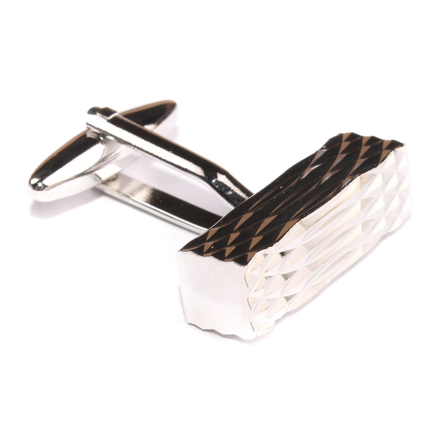 Silver Rectangular Cylinder Groove Cufflinks